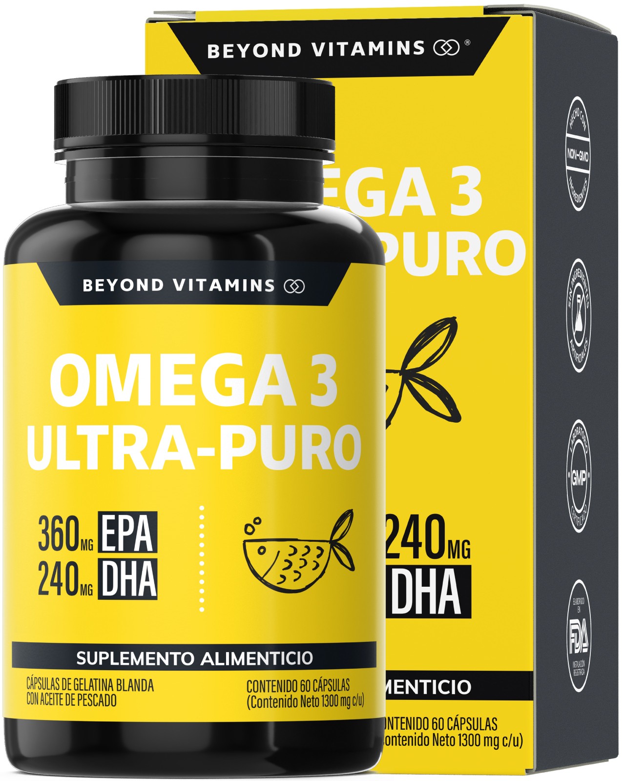Omega 3 1000mg Certificado IFOS para 2 meses Aceite de Pescado como TG 60 Caps Beyond Vitamins