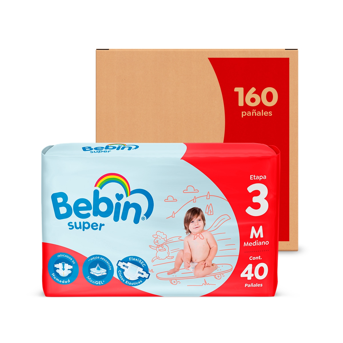 Bebin Super Flexisec  Pañal Bebé - M Etapa 3 - 160 Piezas