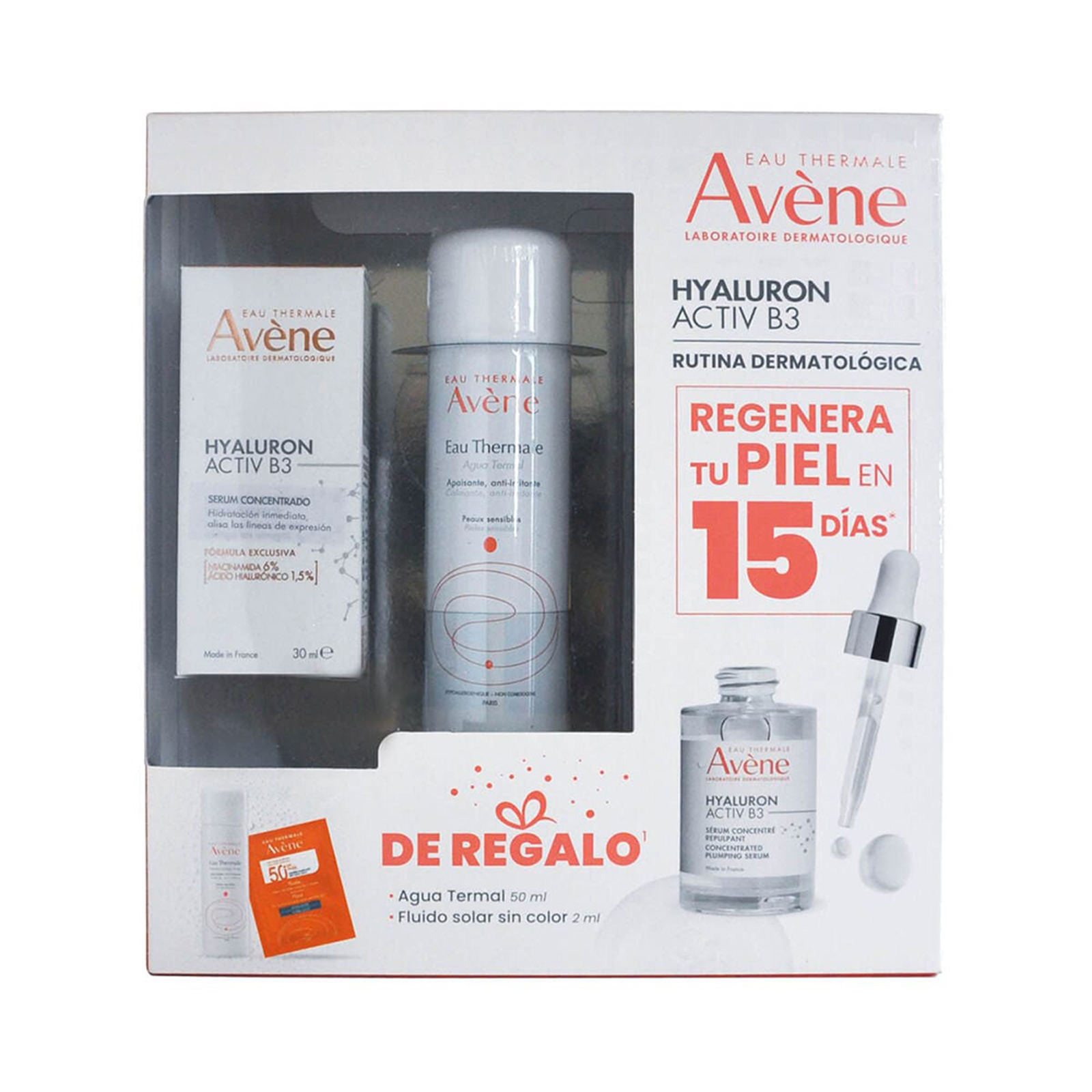 Avene Hyaluron Activ B3 Serum 30ml + Agua Termal 50ml + Protector Solar Fluido FPS50