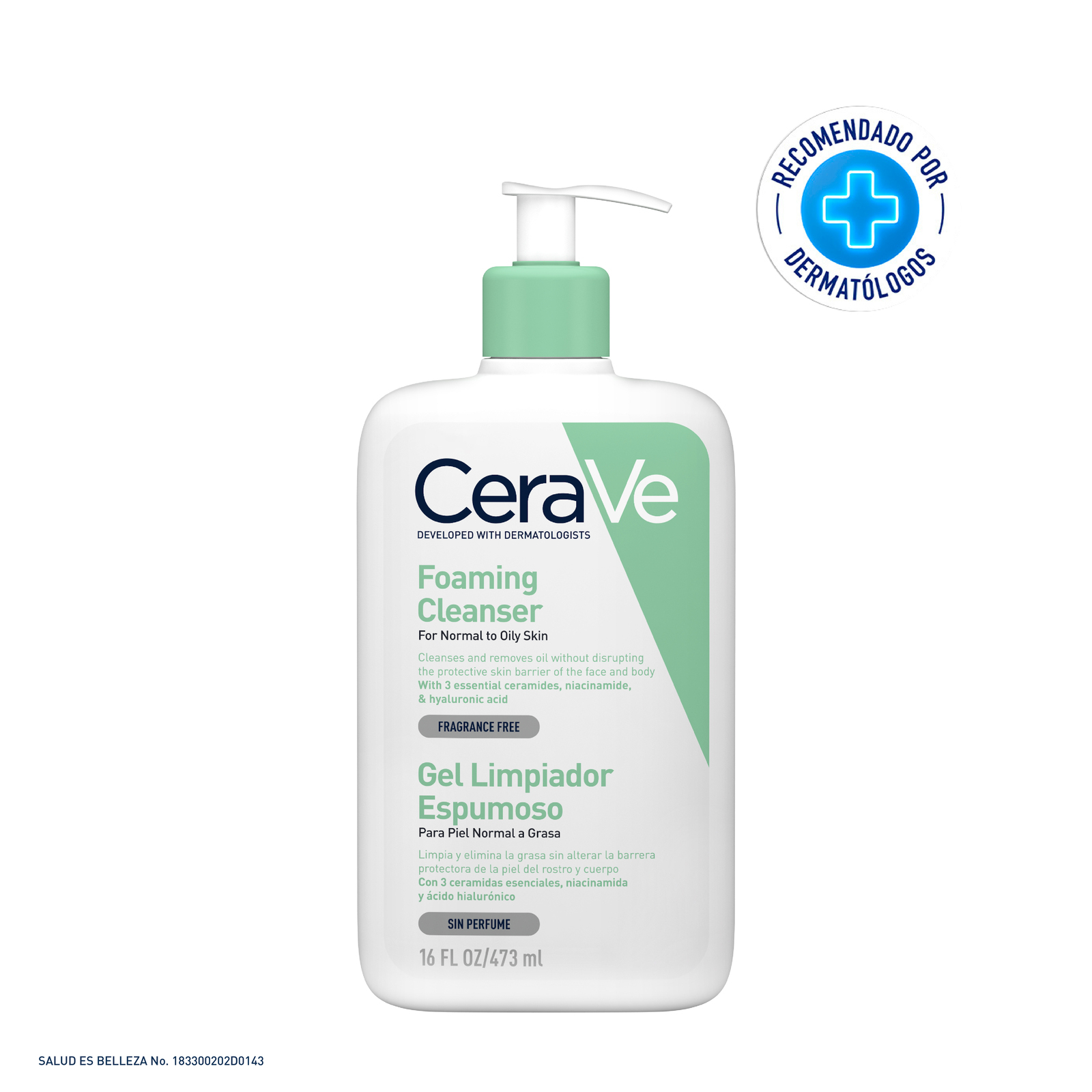 Cerave Gel Limpiador Espumoso Diario para Piel Mixta, Grasa O con Acné 473 ml