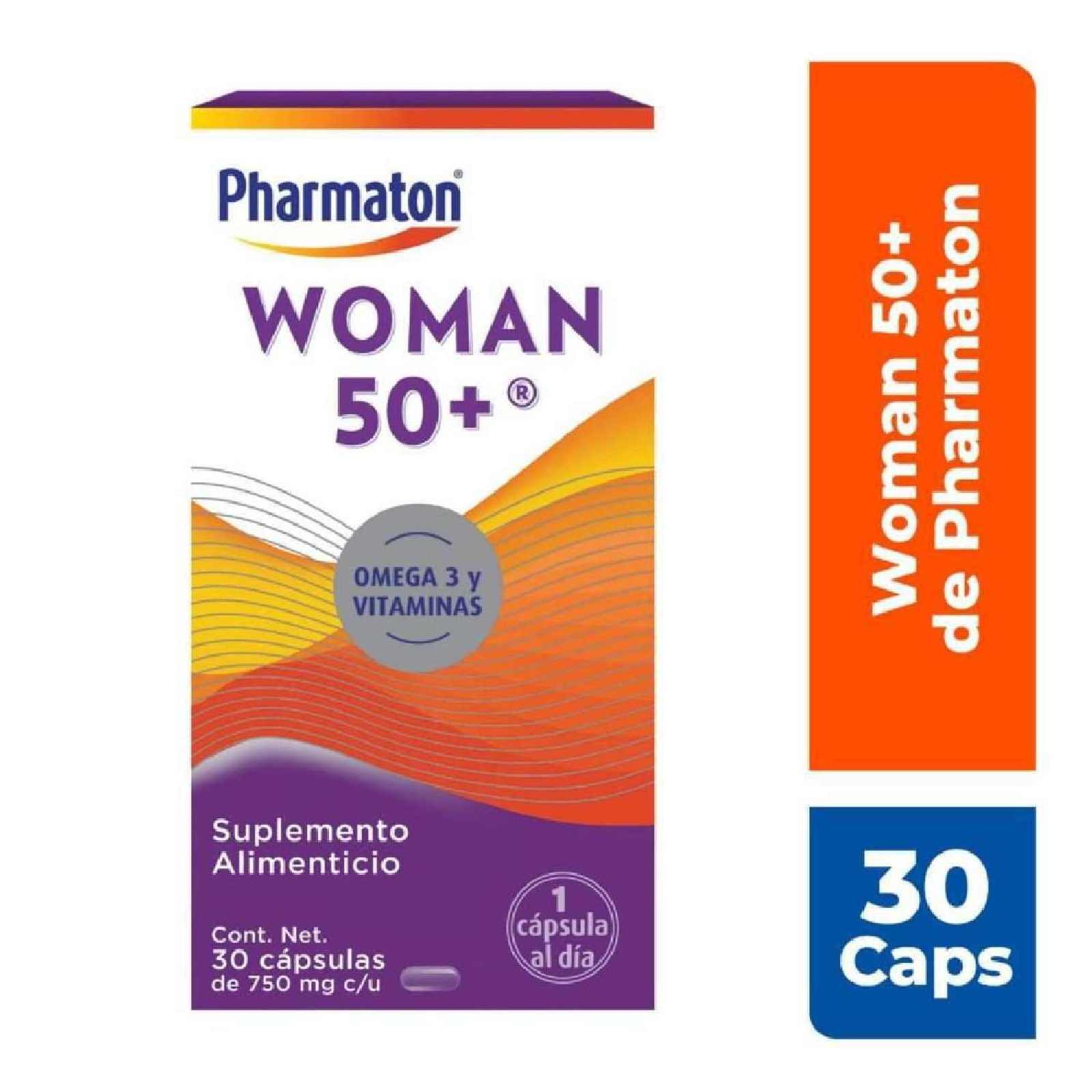 Pharmaton Woman 50+ Suplemento Alimenticio para Mujeres de más de 50 años,  30 Cápsulas de 750 mg. Con Hierro y Omega 3, Ayuda a Mejorar la Nutrición Diaria