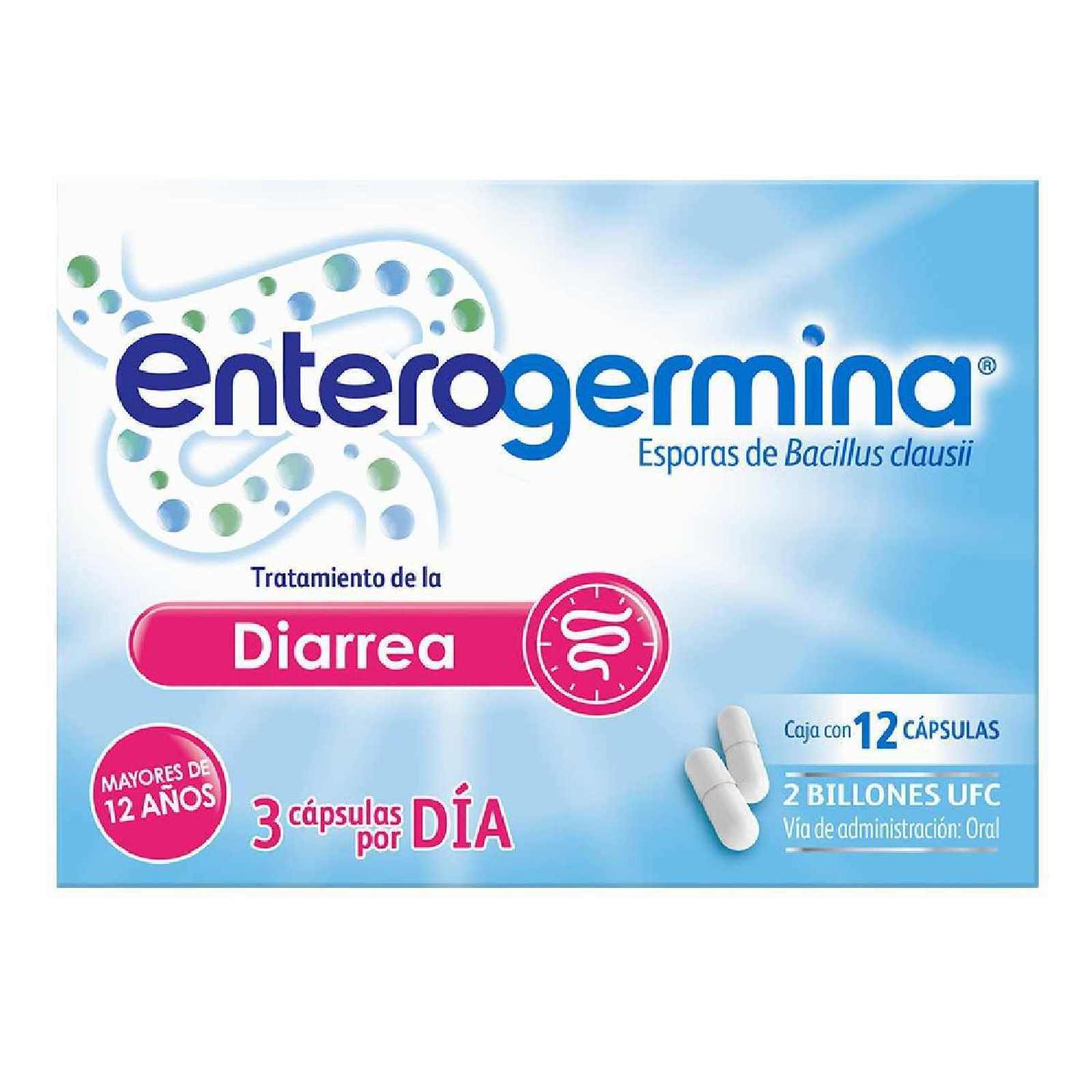 Enterogermina Tratamiento de la Diarrea con Bacillus Clausii 2 Billones de UFC 12 cápsulas. Alivia la Diarrea, Restaura la Flora Intestinal +12 Años