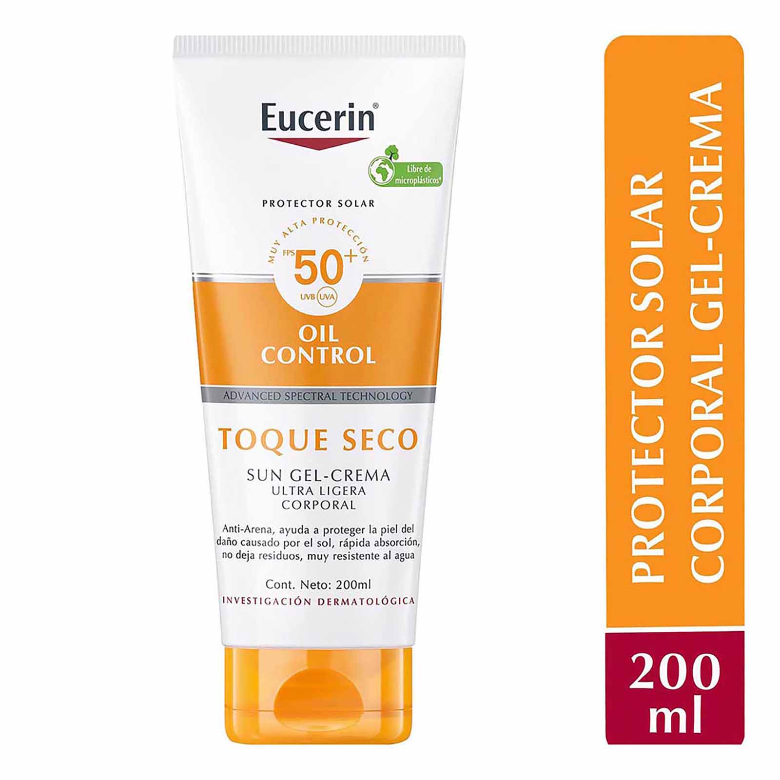 EUCERIN Sun Gel-Crema Protector Solar Corporal Toque Seco FPS 50+ 200 ml Sin Fragancia, No Graso, Extra Resistente al Agua