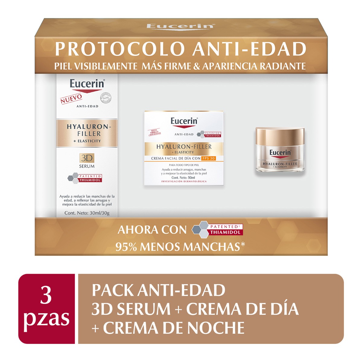 Eucerin Pack HF Elasticity Serum + Crema d&iacute;a Elasticity + Mini Lujo Elasticity Noche 3 pzas