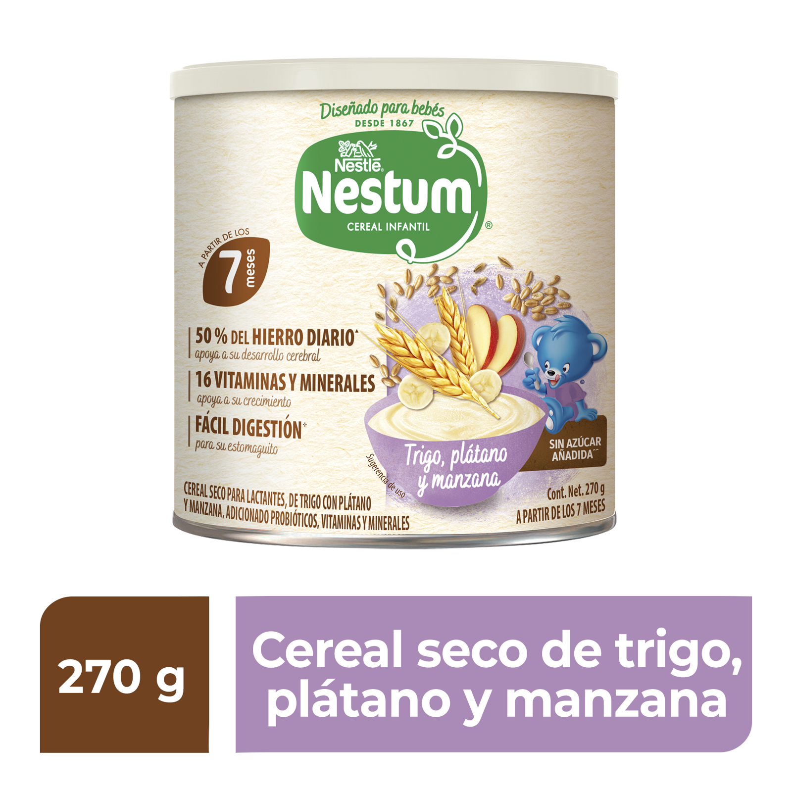 Nestum Cereal Infantil Etapa 2 Trigo con Manzana y Plátano Lata 270 gr