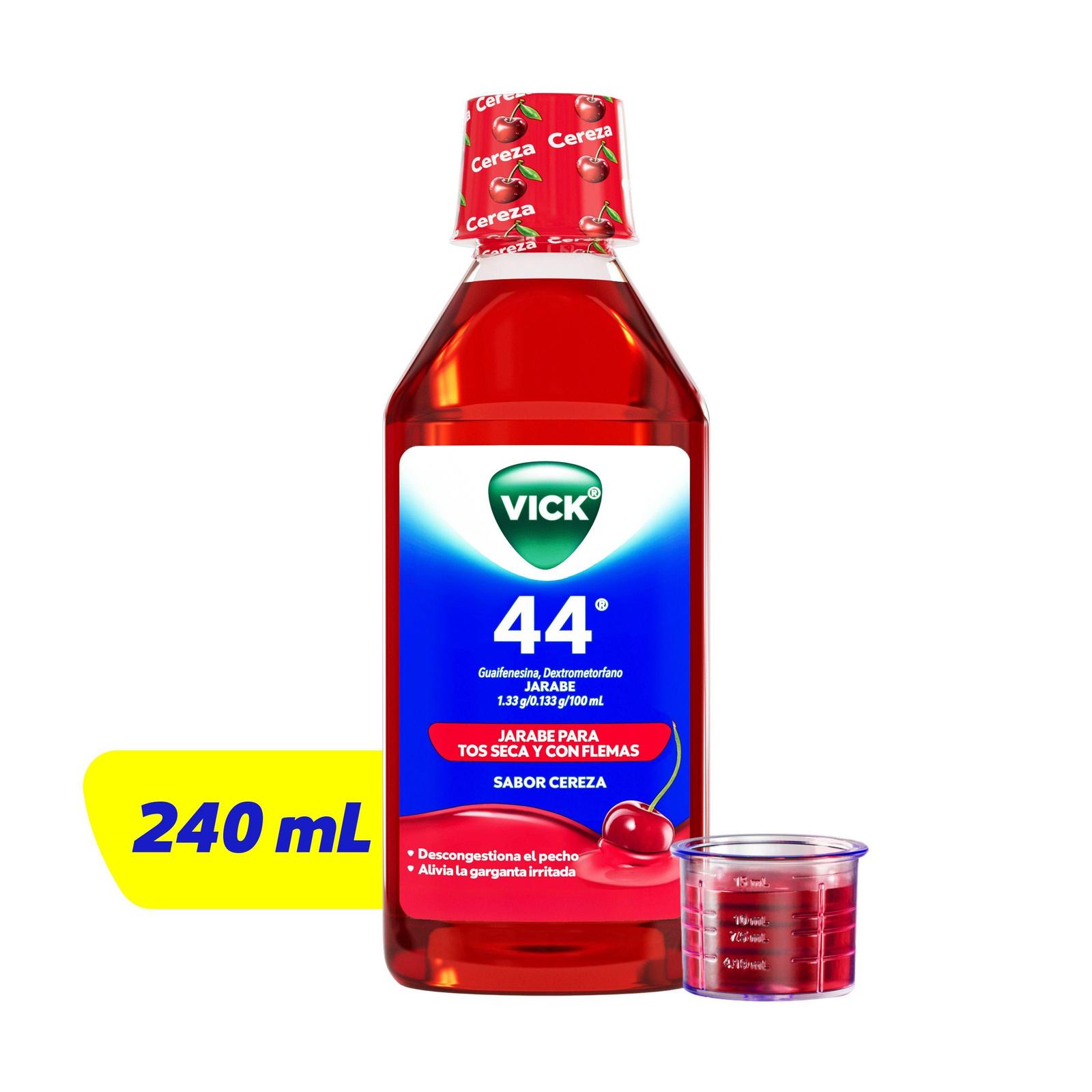 Vick Jarabe 44 con Guaifenesina y Dextrometorfano para todo tipo de tos 240ml