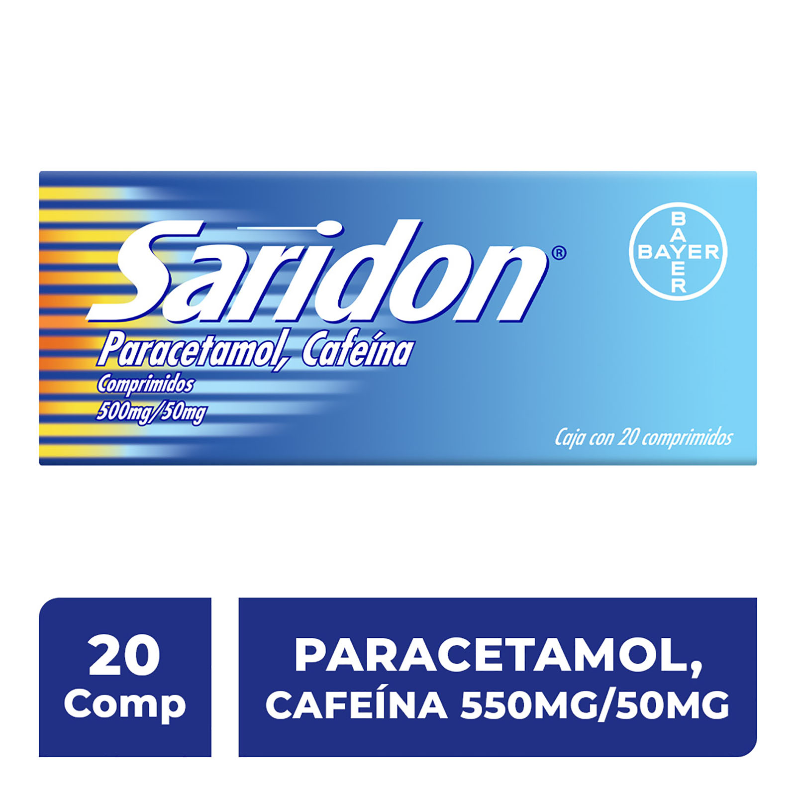 Saridon Paracetamol para el Dolor de Cabeza Caja con 20 Tabletas 500 mg