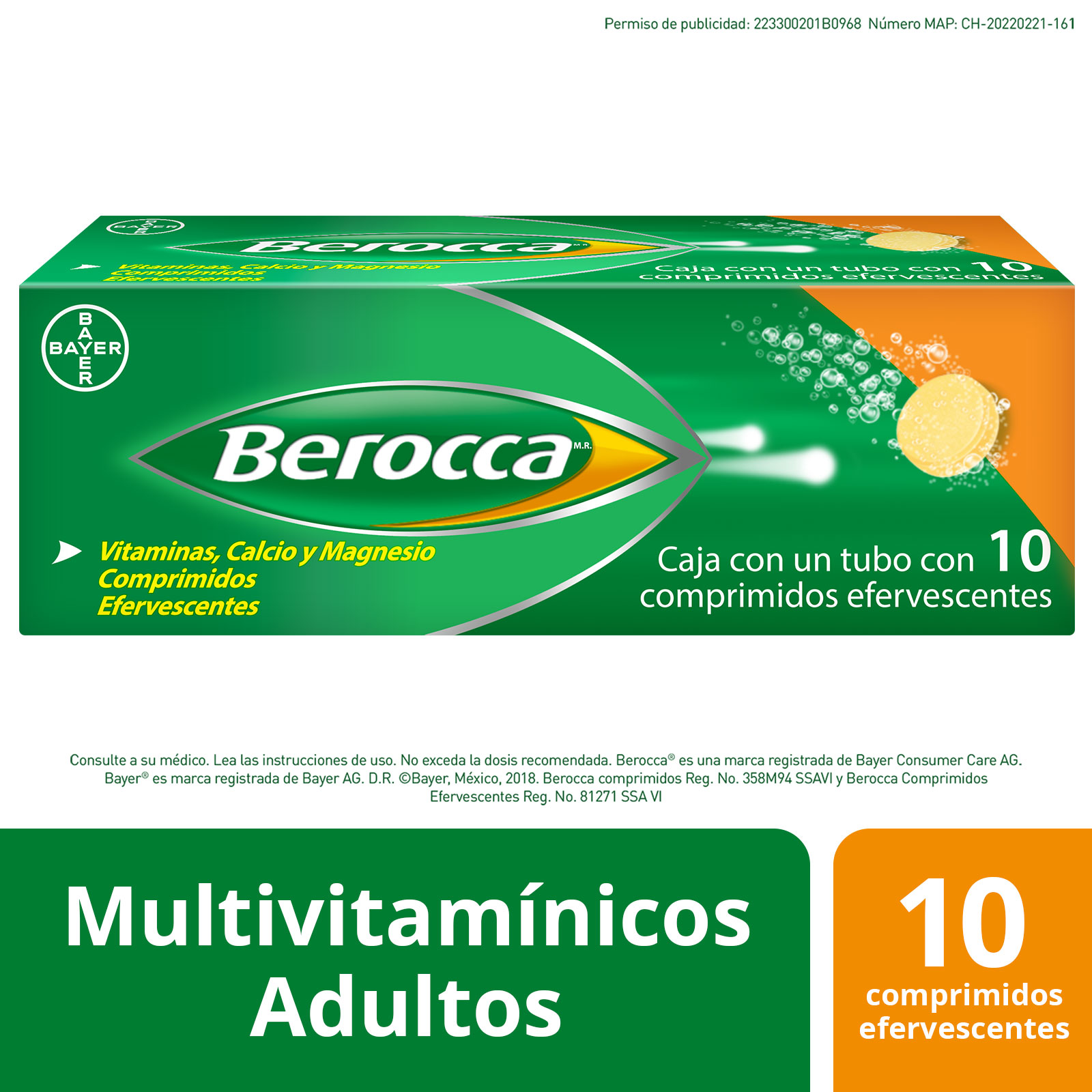 Berocca Vitaminas, Calcio y Magnesio Caja con 10 Comprimidos
