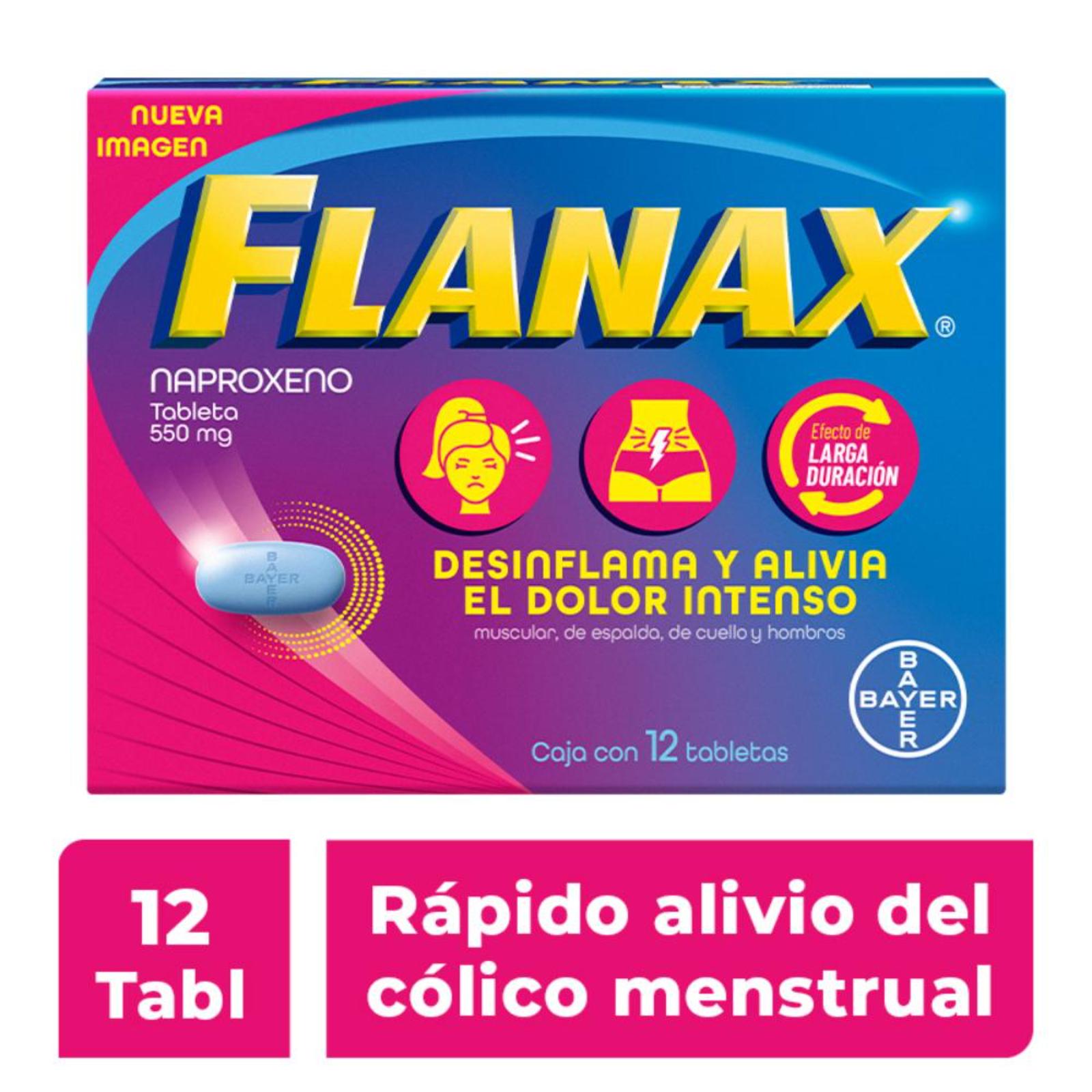 Flanax Cólicos Menstruales Naproxeno Caja con 12 Tabletas 550 mg