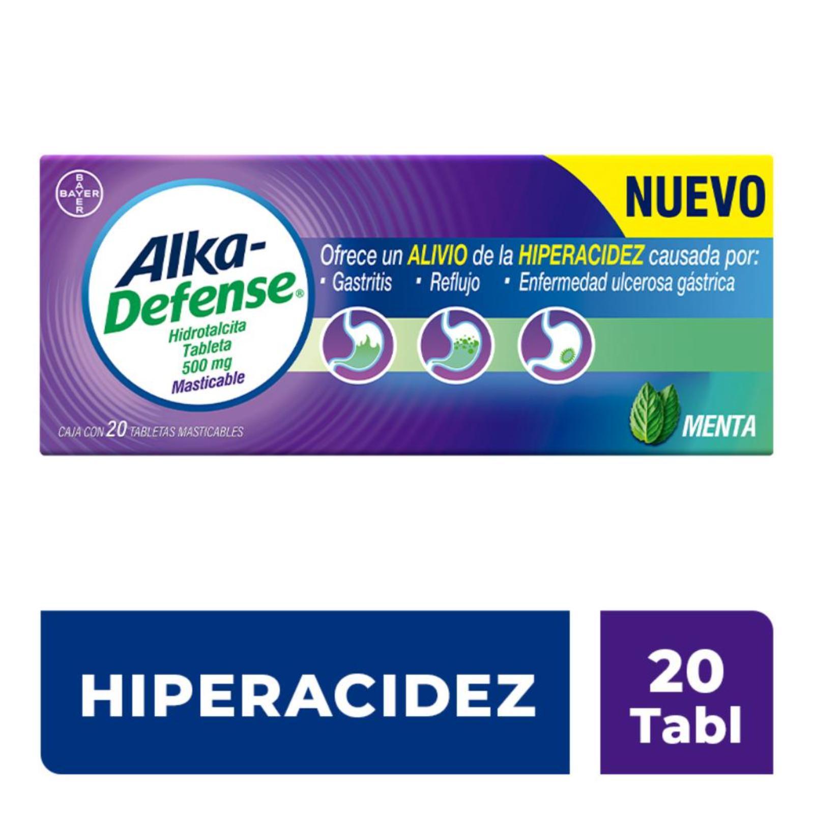 Alka Seltzer Defense Antiácido Estomacal Gastritis y Reflujo Caja con 20 Tabletas Masticables Sabor Menta