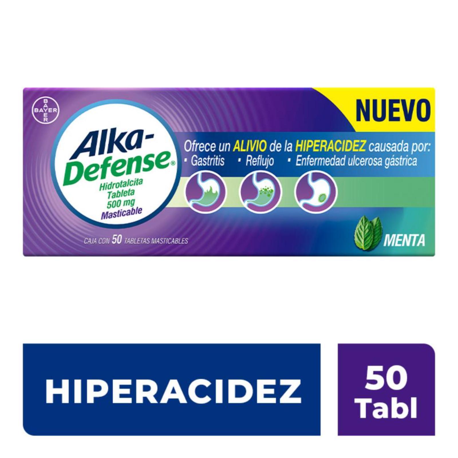 Alka Seltzer Defense Antiácido Estomacal Gastritis y Reflujo Caja con 50 Tabletas Masticables Sabor Menta