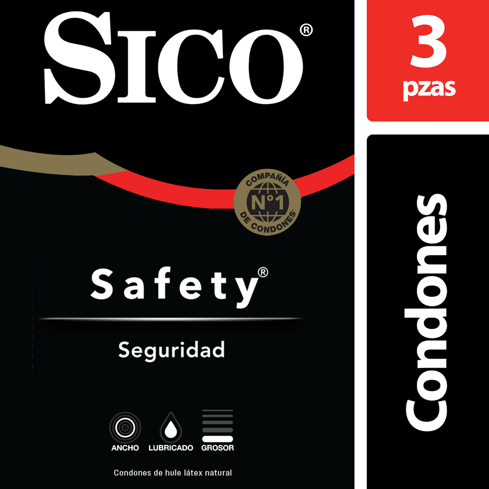 Sico Safety Condones de hule látex natural cartera con 3 piezas