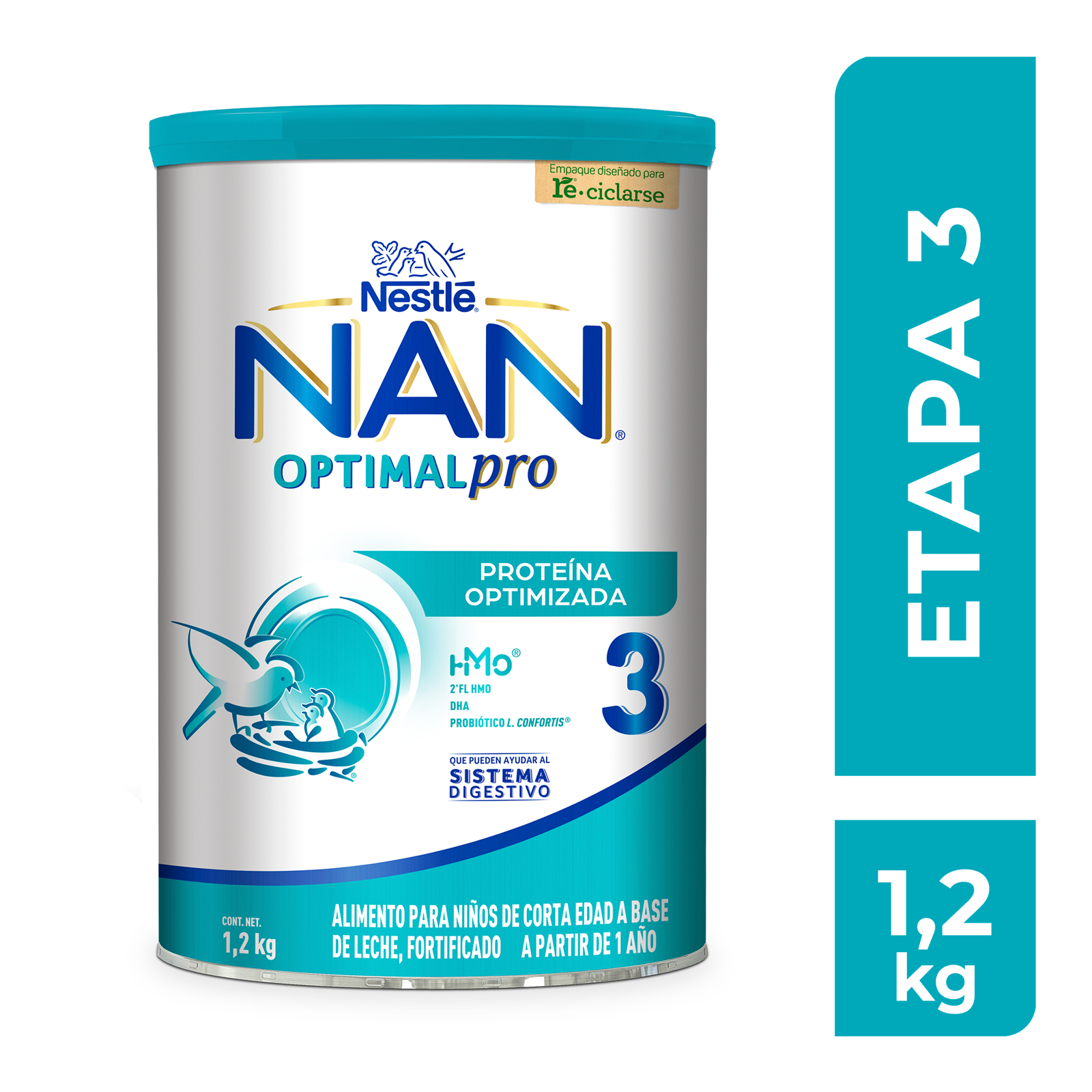 NAN 3 Optimal Pro Alimento Para Niños de Corta Edad 1 a 2 Años Lata de 1.2 kg