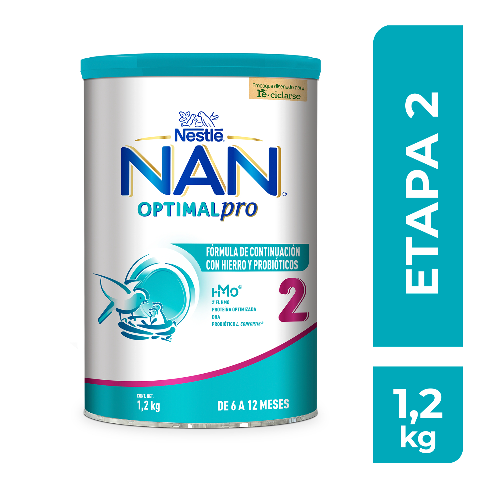 Fórmula de Continuación con Hierro y Probióticos NAN 2 Optimal Pro De 6 a 12 Meses Lata de 1.2 kg