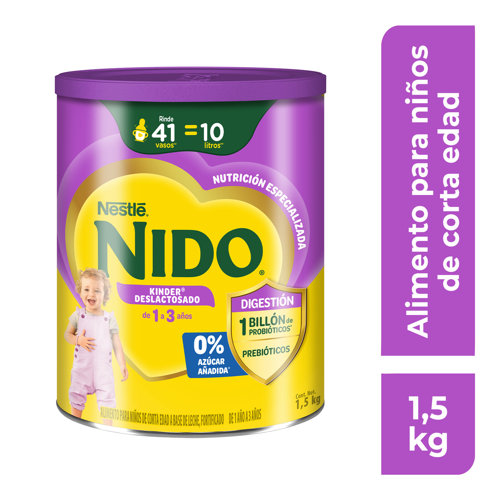 NIDO Kinder 1+ Alimento para Niños de Corta Edad Deslactosado Lata de 1. 5 kg