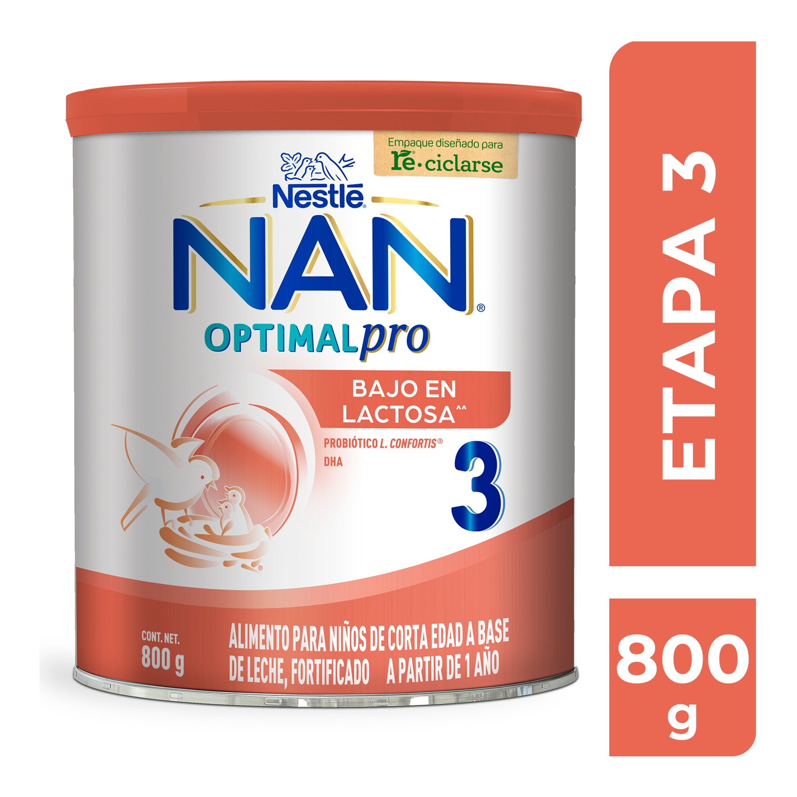 Alimento Para Ni&ntilde;os NAN 3 Optimal Pro Bajo en Lactosa A Partir de 1 A&ntilde;o Lata de 800 g