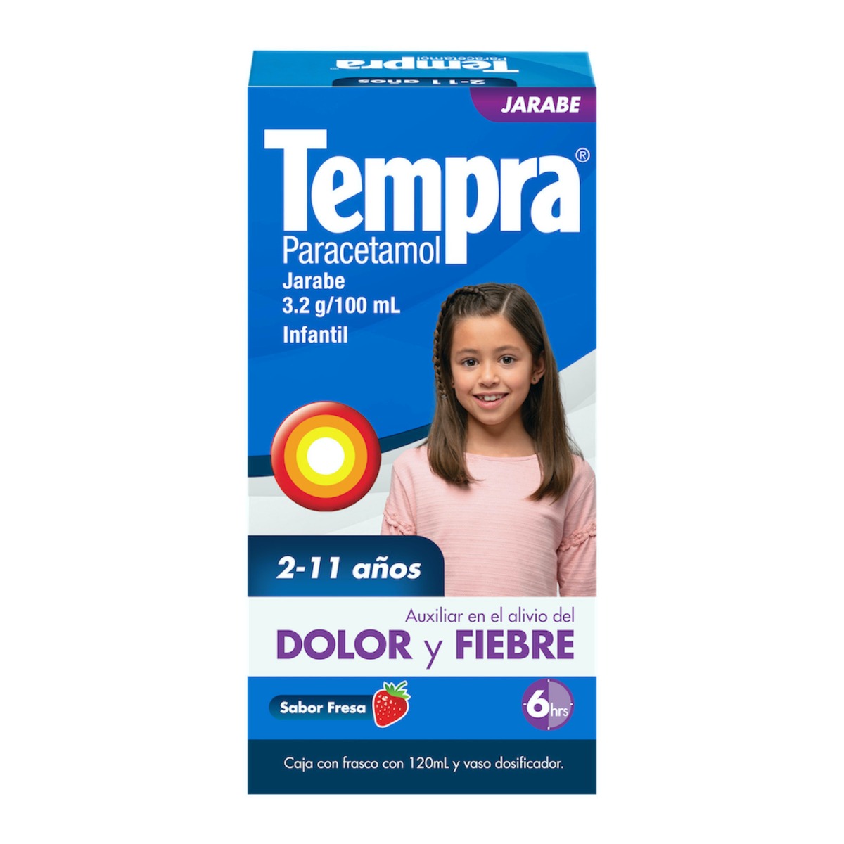 Tempra Jarabe Infantil Paracetamol sabor Fresa 3.2g frasco 120 ml