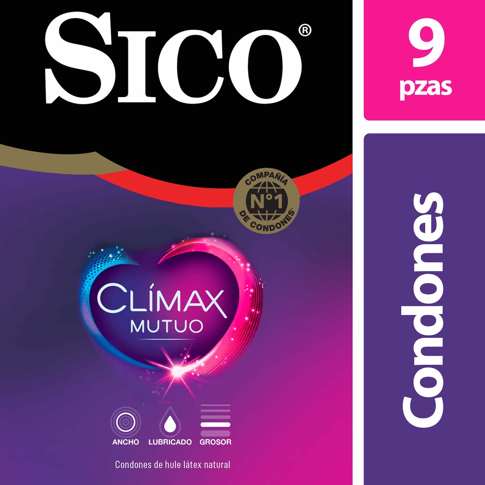Sico Clímax Mutuo Condones Retardantes de hule látex natural cartera con 9 piezas