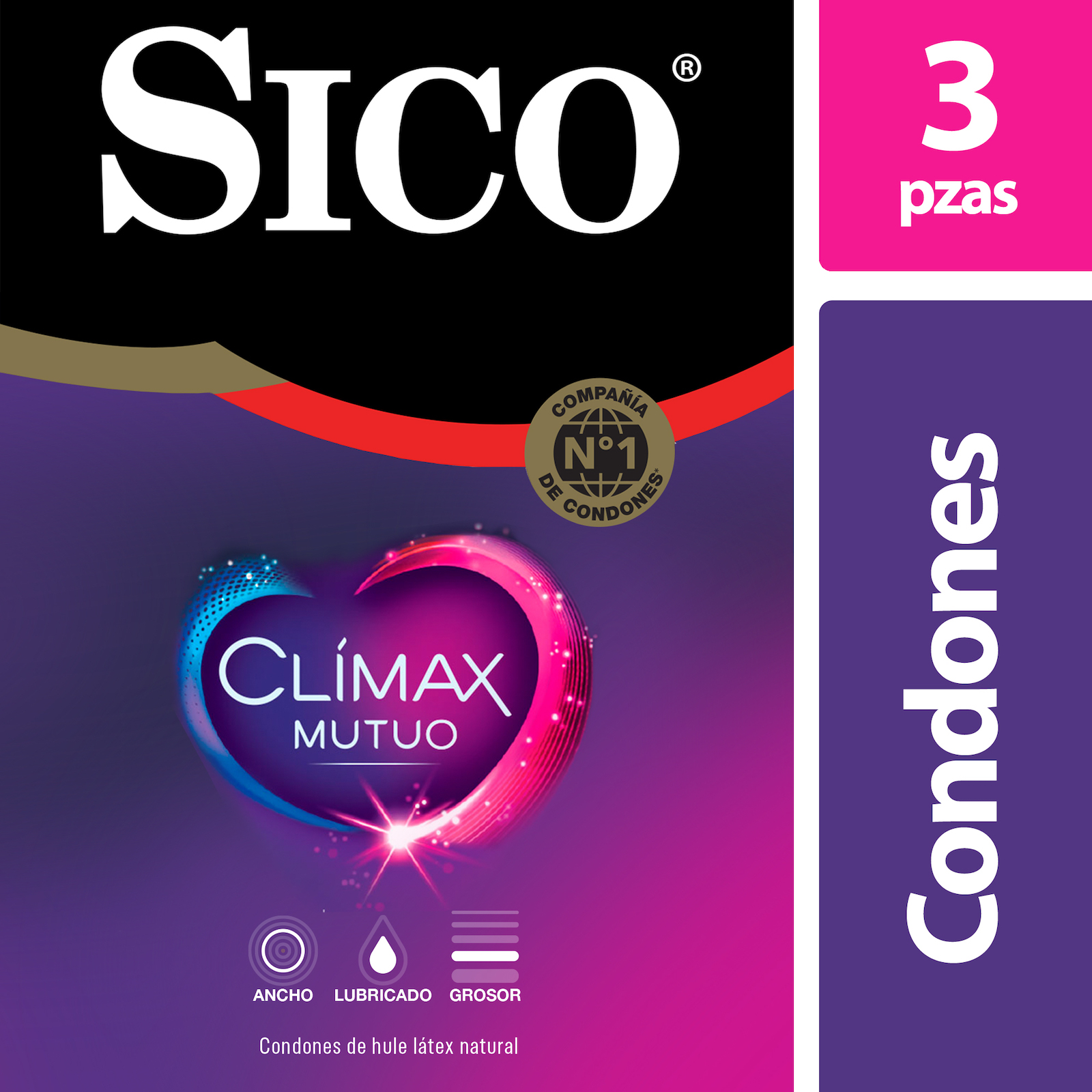 Sico Clímax Mutuo Condones Retardantes de hule látex natural cartera con 3 piezas