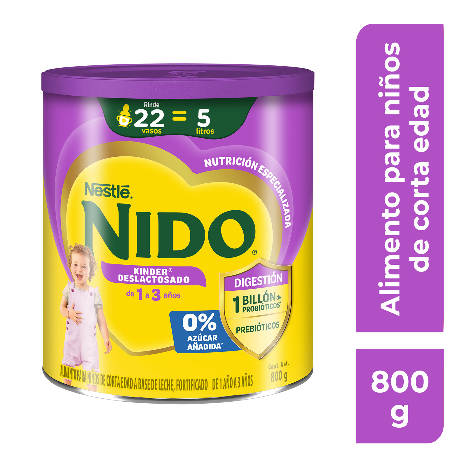 NIDO Kinder 1+ Alimento para Niños de Corta Edad Deslactosado 800 gr