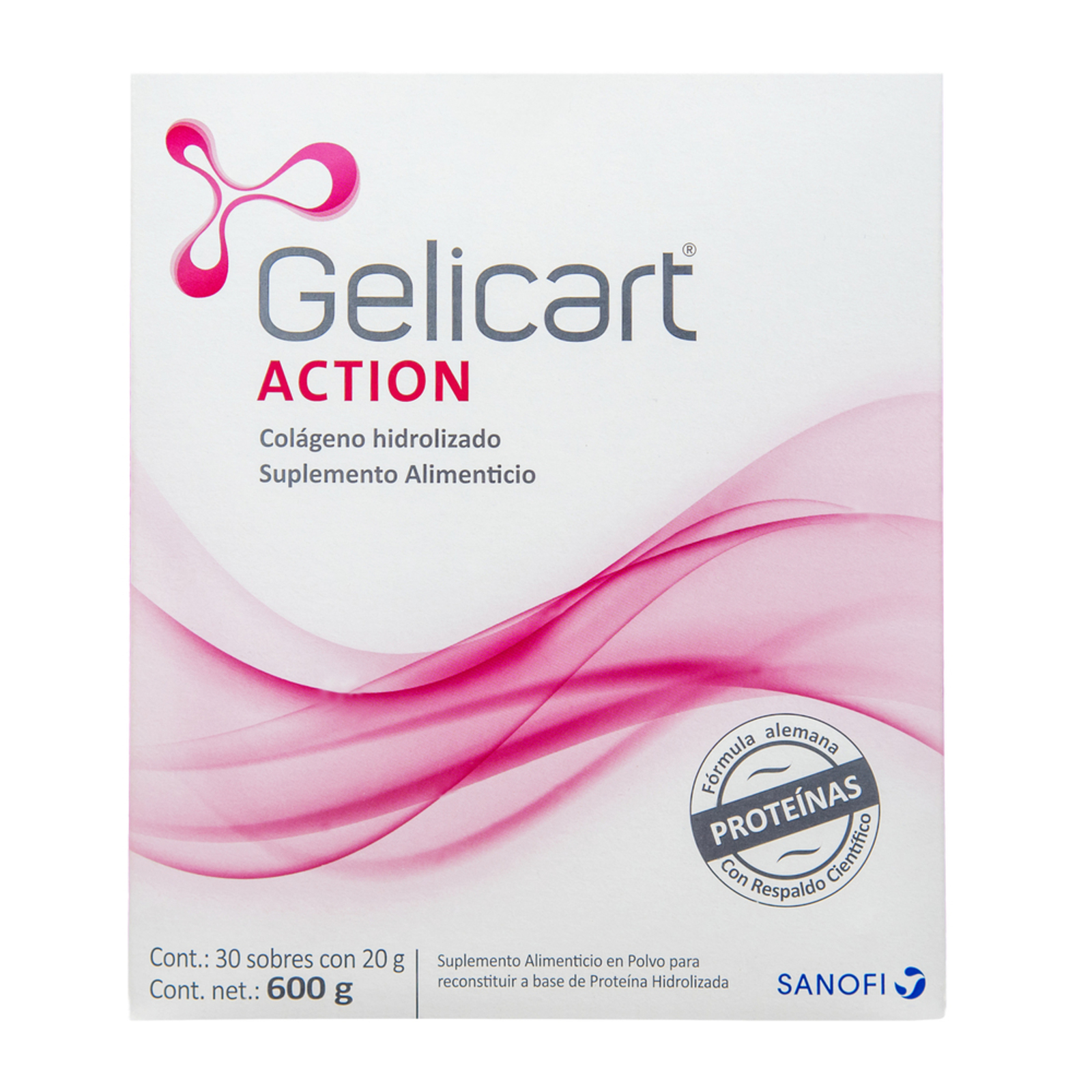 Gelicart Action Colágeno Hidrolizado 30 Sobres con 20 g Suplemento Alimenticio Sin Olor, Sin Sabor, Sin Lactosa, Sin Azúcar, Sin Grasa y 100% Natural