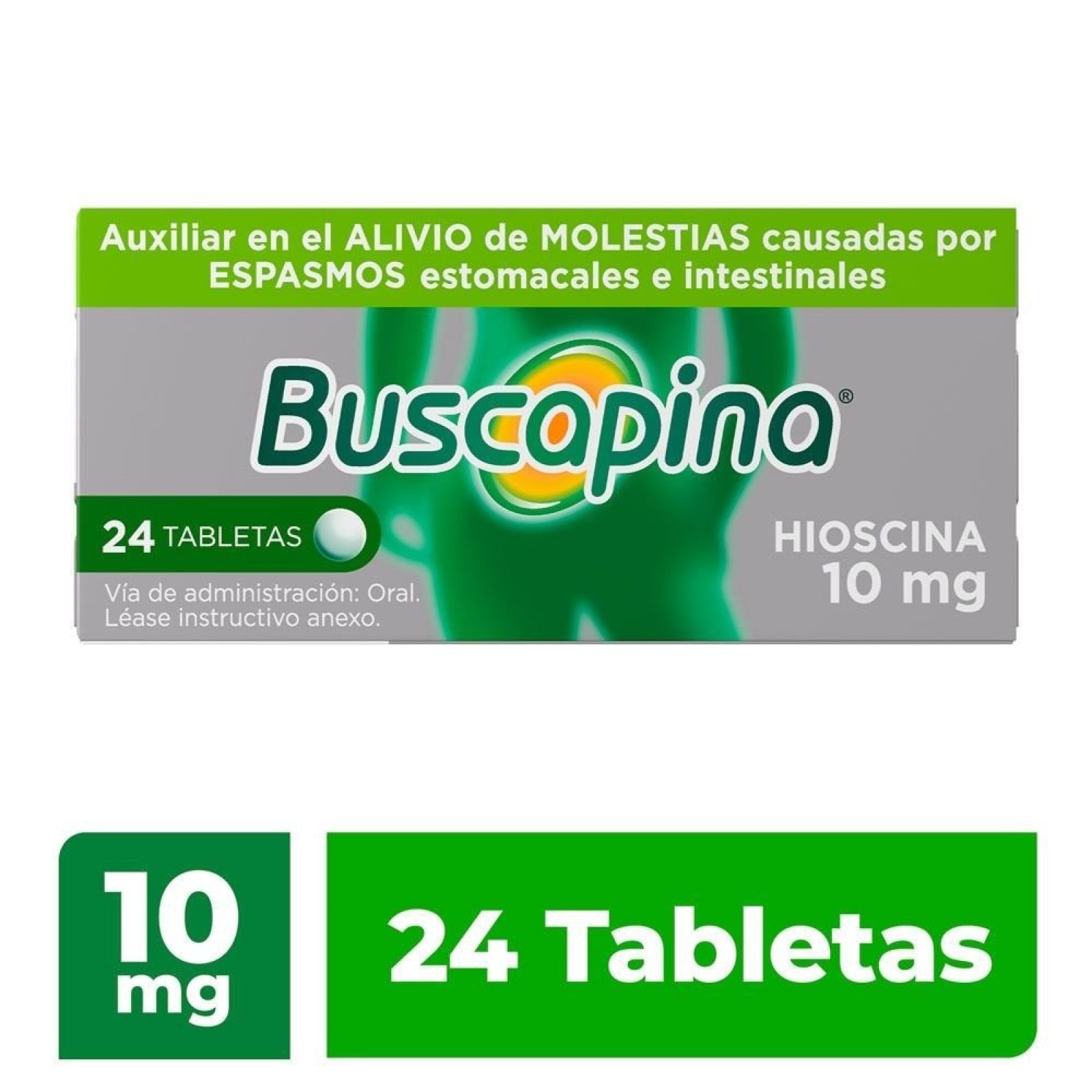 Buscapina Auxiliar en el Alivio del Dolor de Panza 24 tabletas. Alivio Eficaz del Dolor, Causados por Espasmos, Cólicos Estomacales e Intestinales