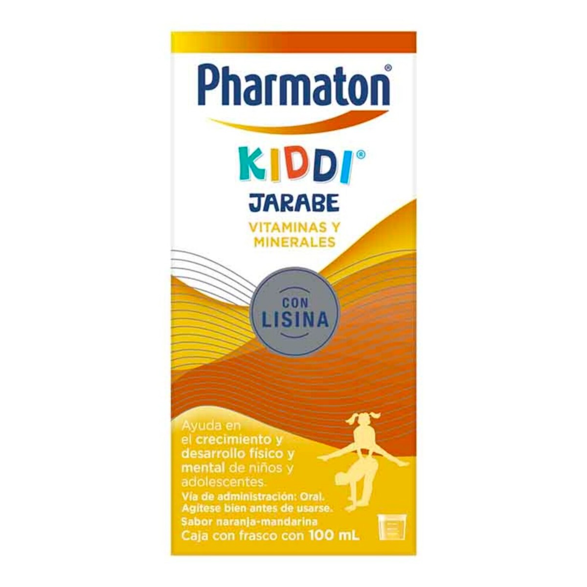 Pharmaton Kiddi Jarabe Multivitamínico para Niños y Adolescentes Naranja-Mandarina 100 ml. Impulsa el Desarrollo Físico y Mental de Niños