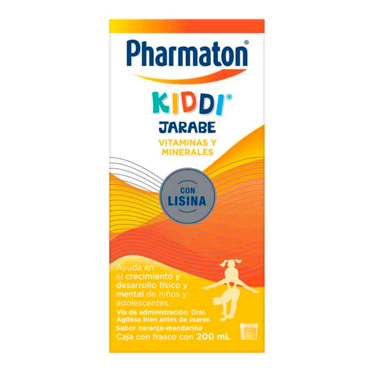 Pharmaton Kiddi Jarabe Multivitamínico para Niños y Adolescentes Naranja-Mandarina 200 ml. Impulsa el Desarrollo Físico y Mental de Niños