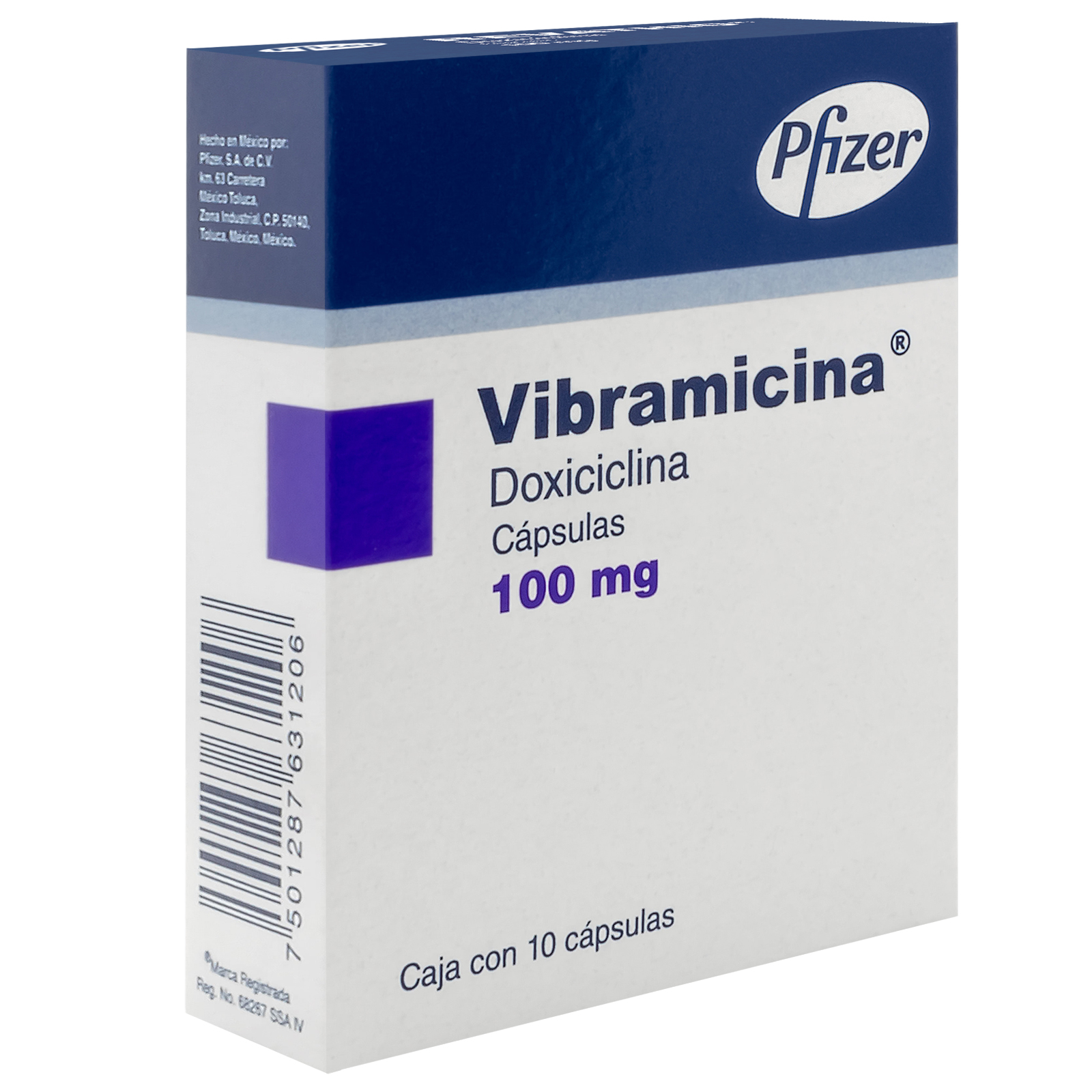 Vibramicina 100 mg con 10 cápsulas
