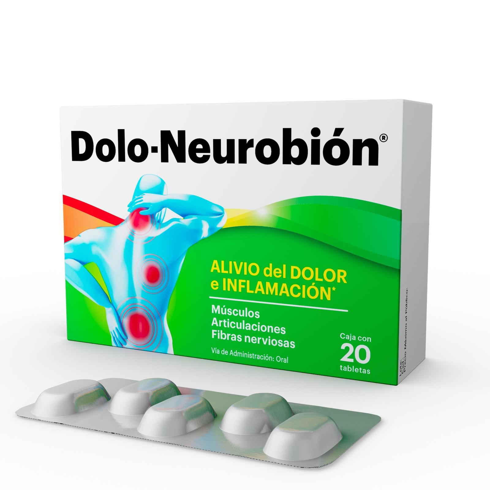Dolo-Neurobión Analgésico para el dolor e inflamación con Diclofenaco 20 tabletas