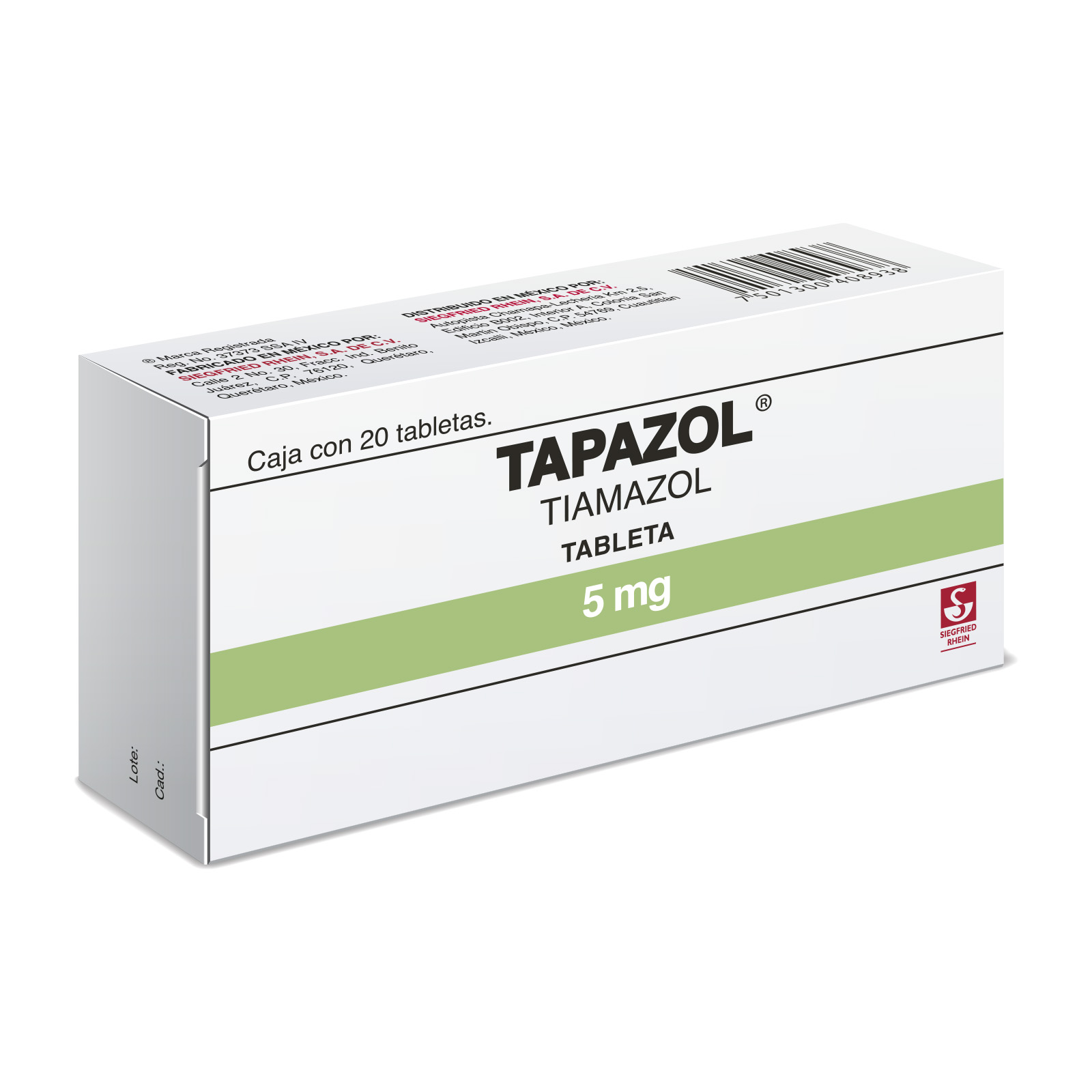 Tapazol 5 mg - Caja con 20 tabletas