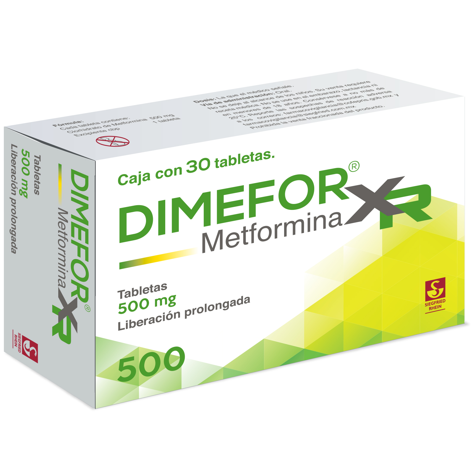 Dimefor XR 500 mg - Caja con 30 tabletas