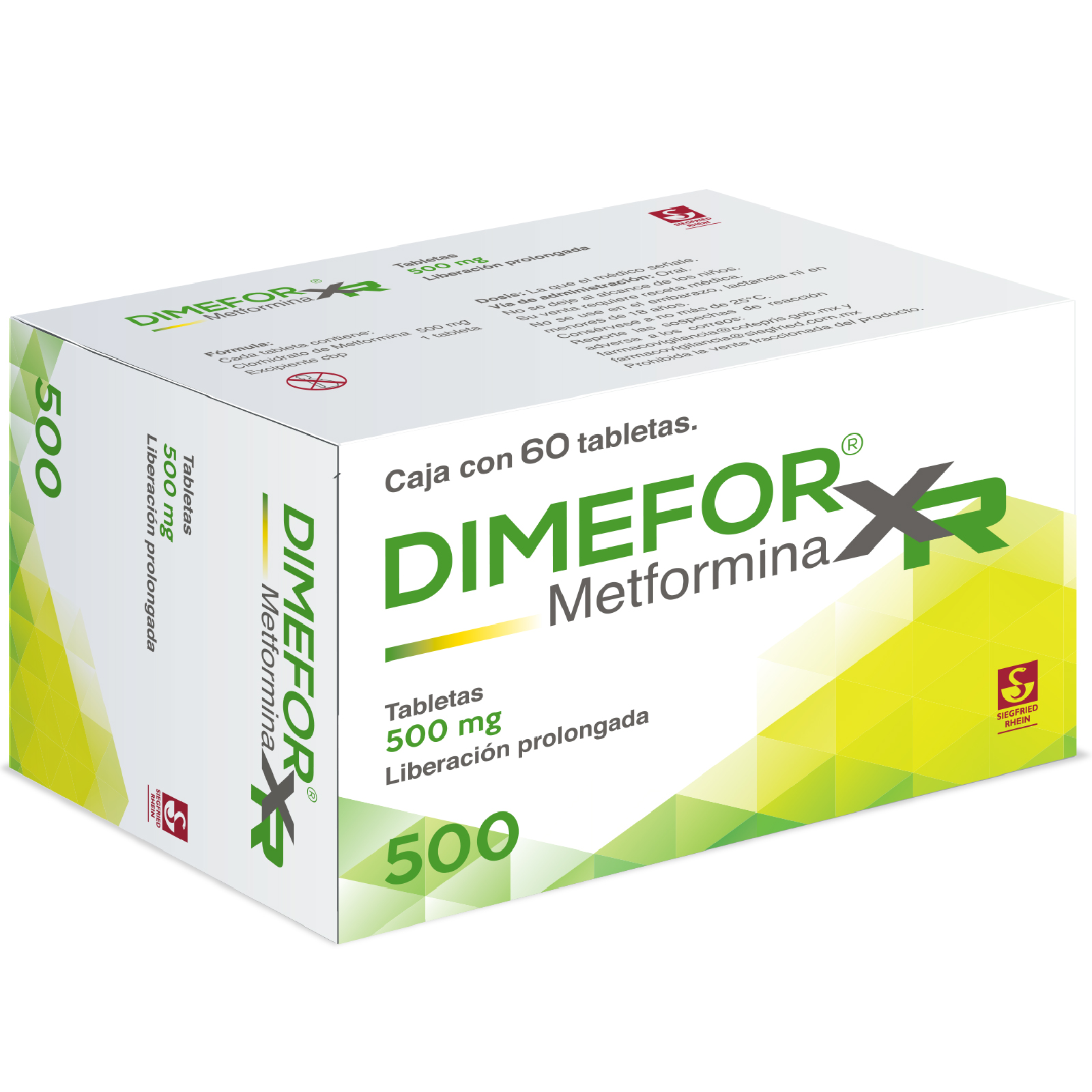 Dimefor XR 500 mg - Caja con 60 tabletas