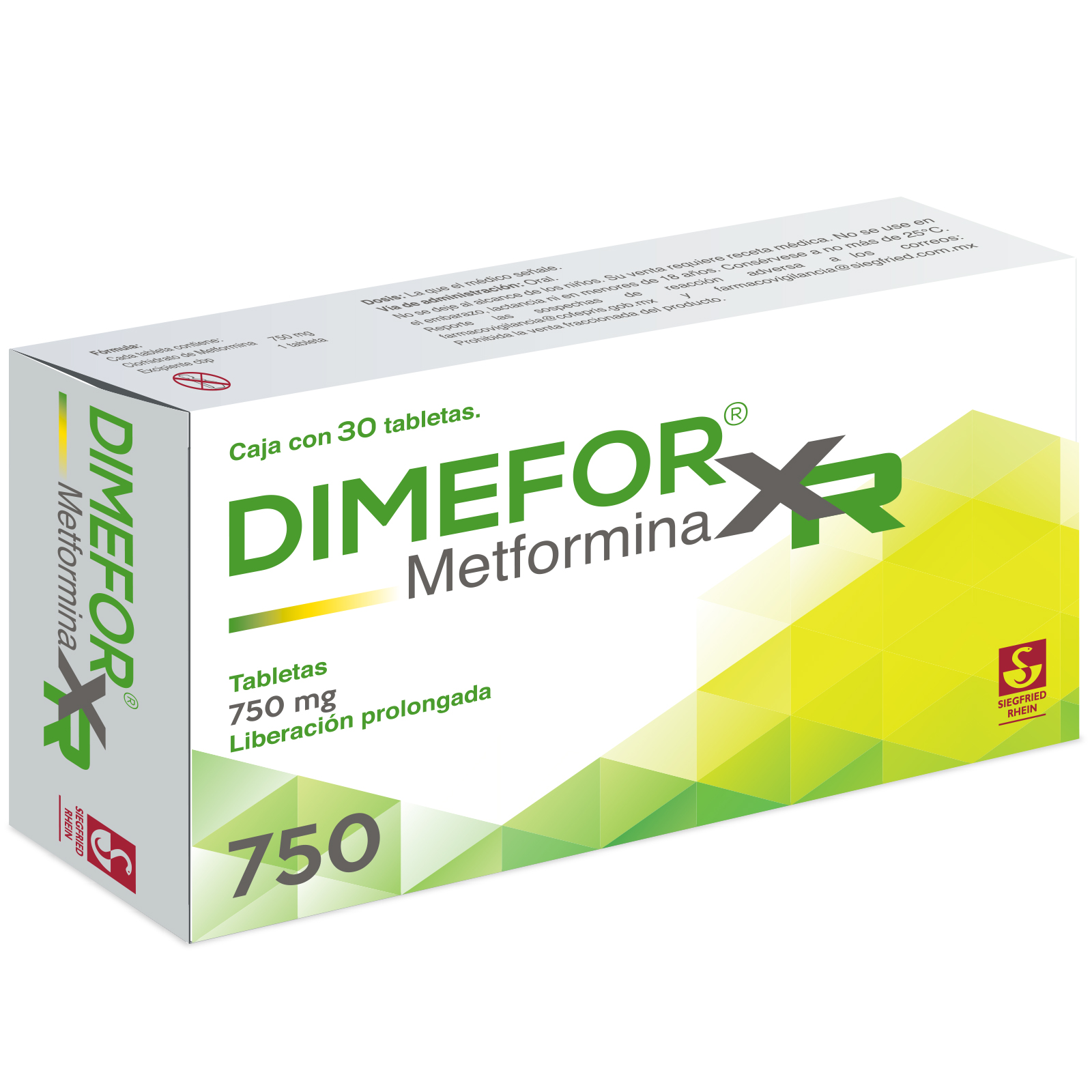 Dimefor XR 750 mg - Caja con 30 tabletas