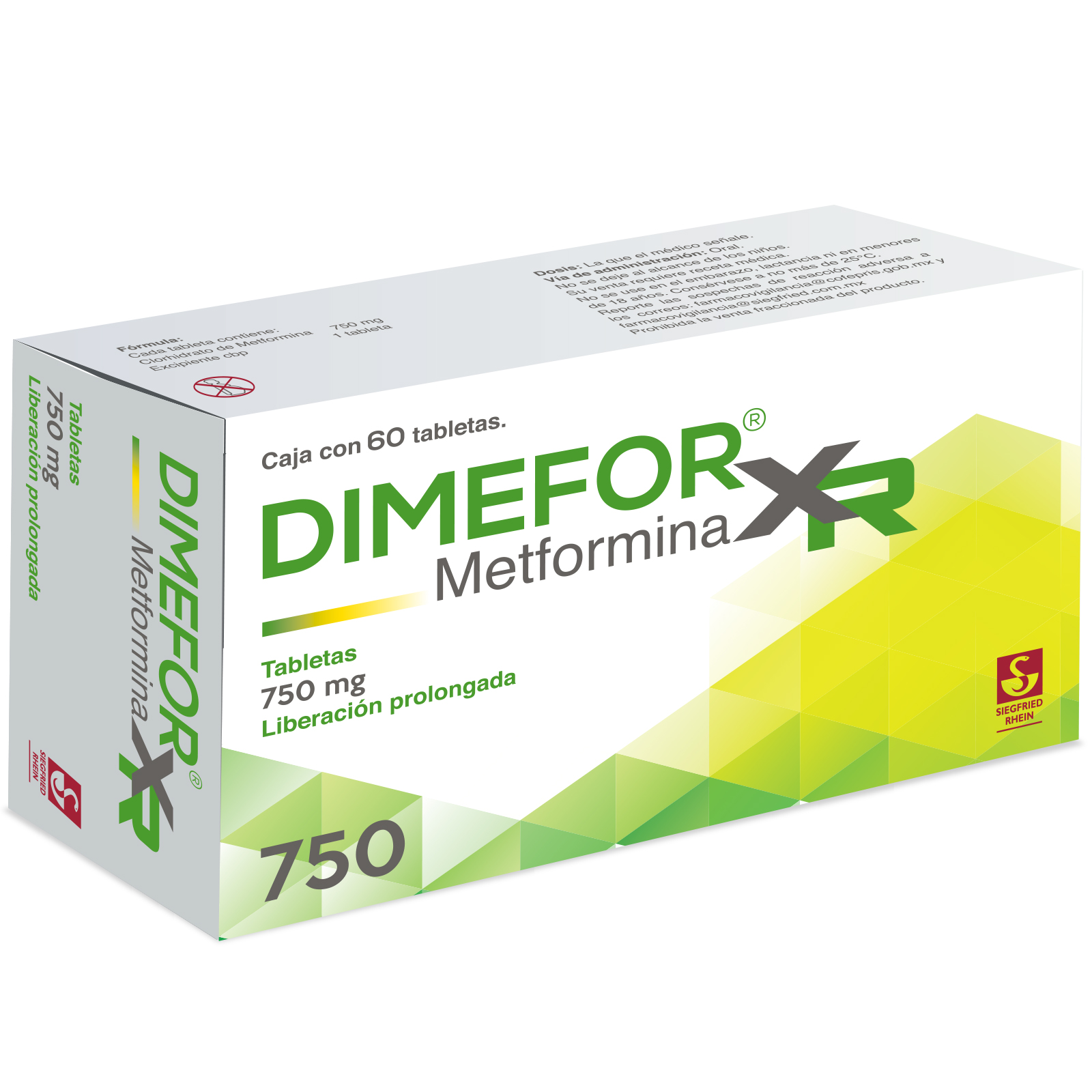 Dimefor XR 750 mg - Caja con 60 tabletas