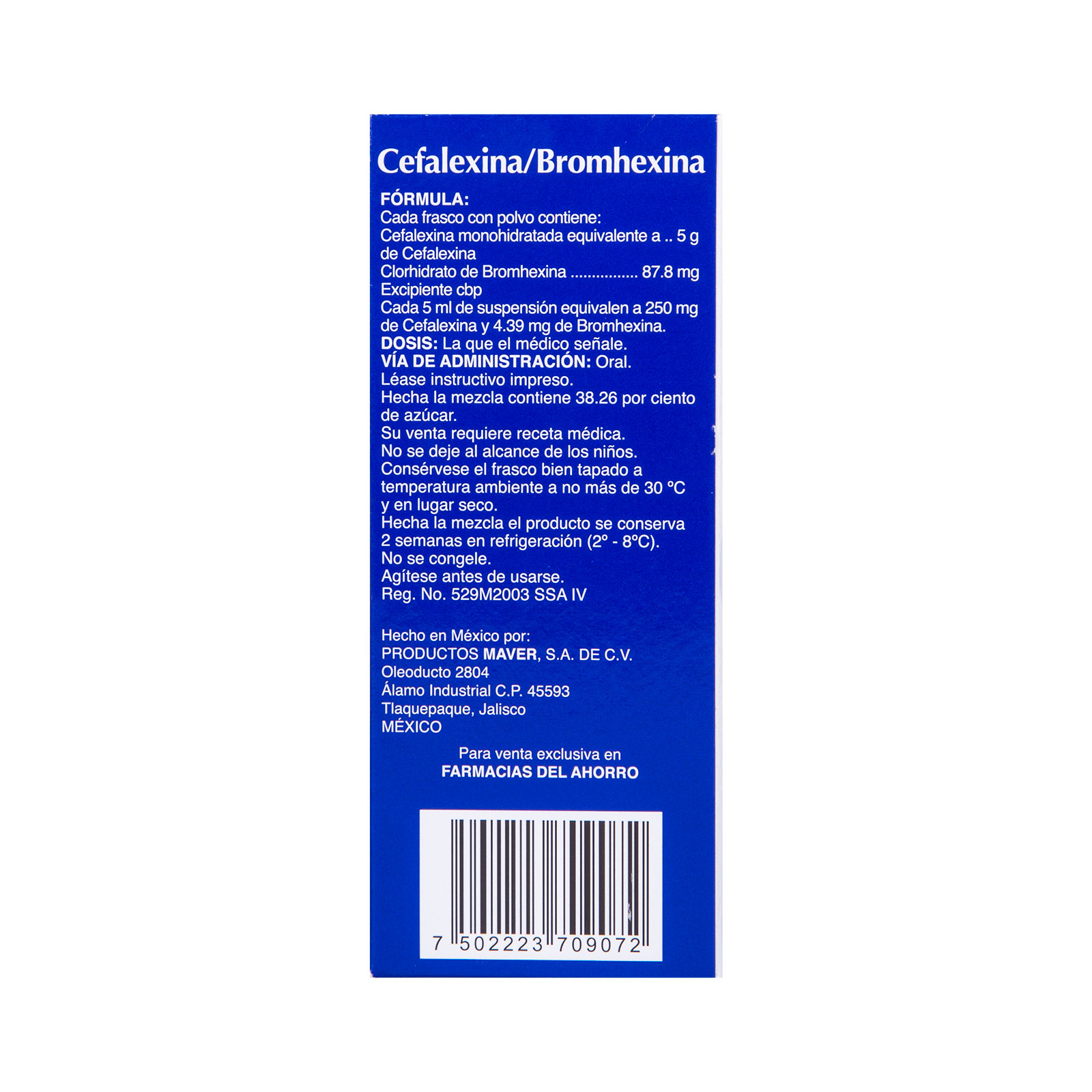 Farmacias del Ahorro | Cefalexina/Bromhex 250 mg/ 4.39 mg/ 5 ml ...