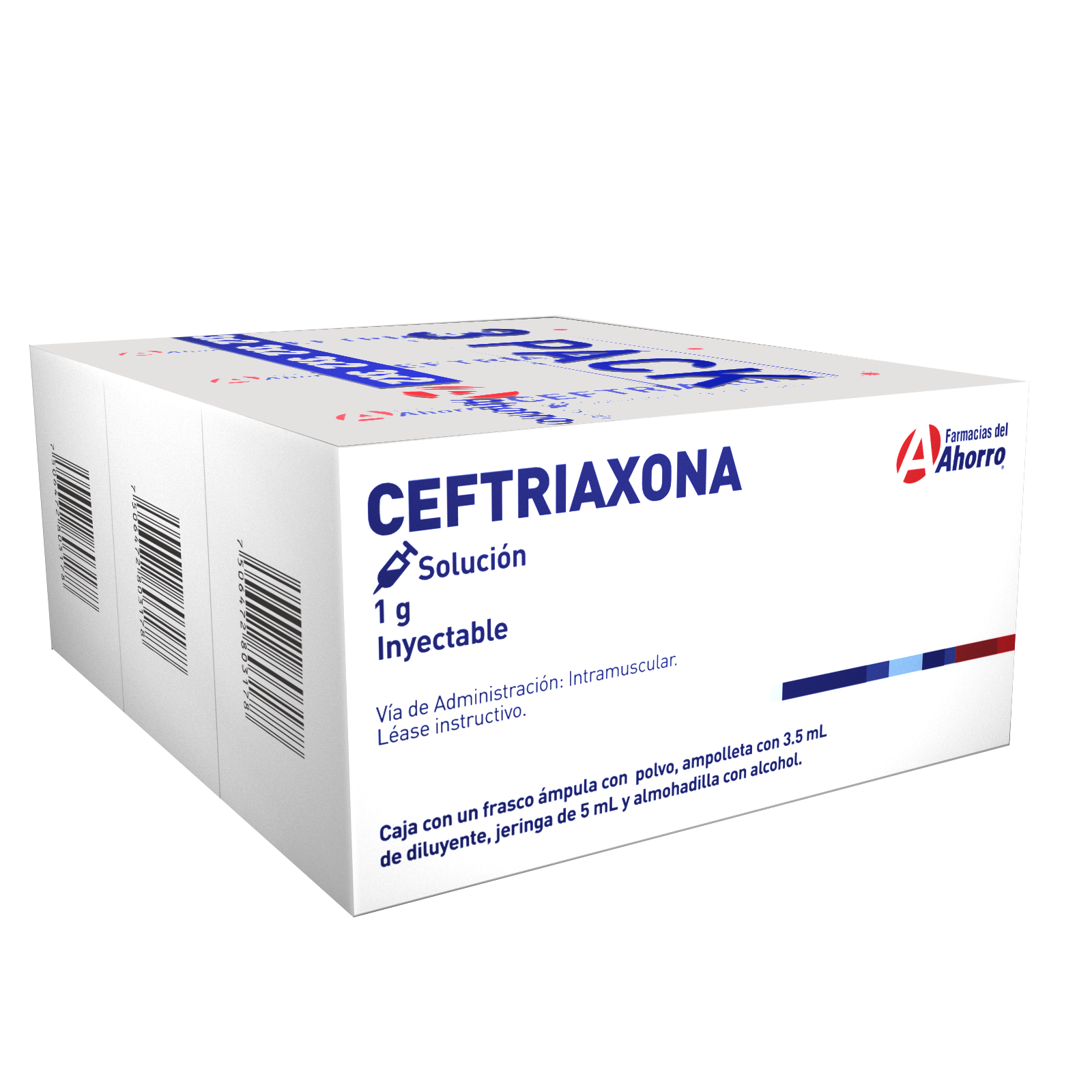 Ceftriaxona 1G/3.5 ml ampolleta 3 Cajas Marca del Ahorro