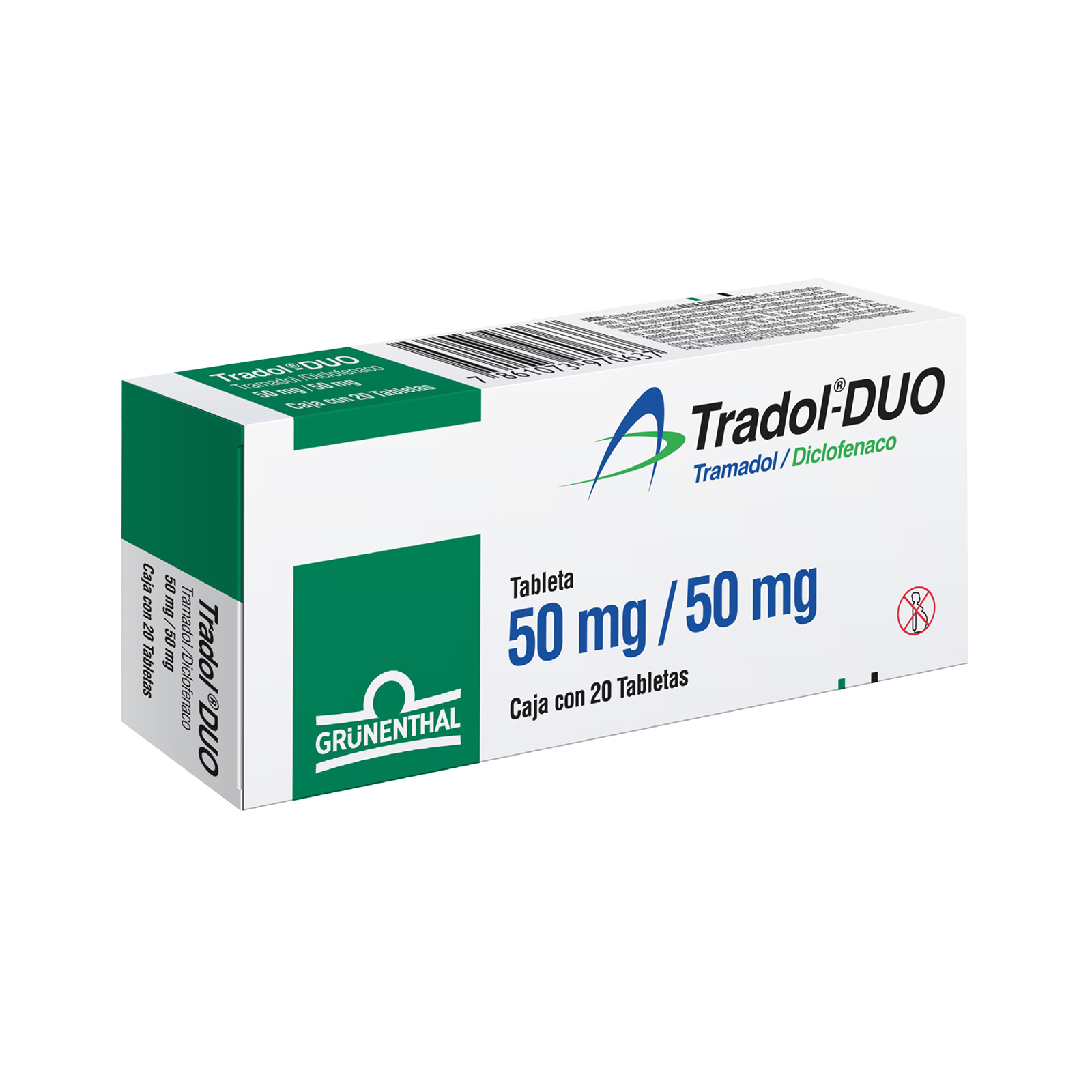 Tradol Duo 50 mg / 50 mg con 20 tabletas