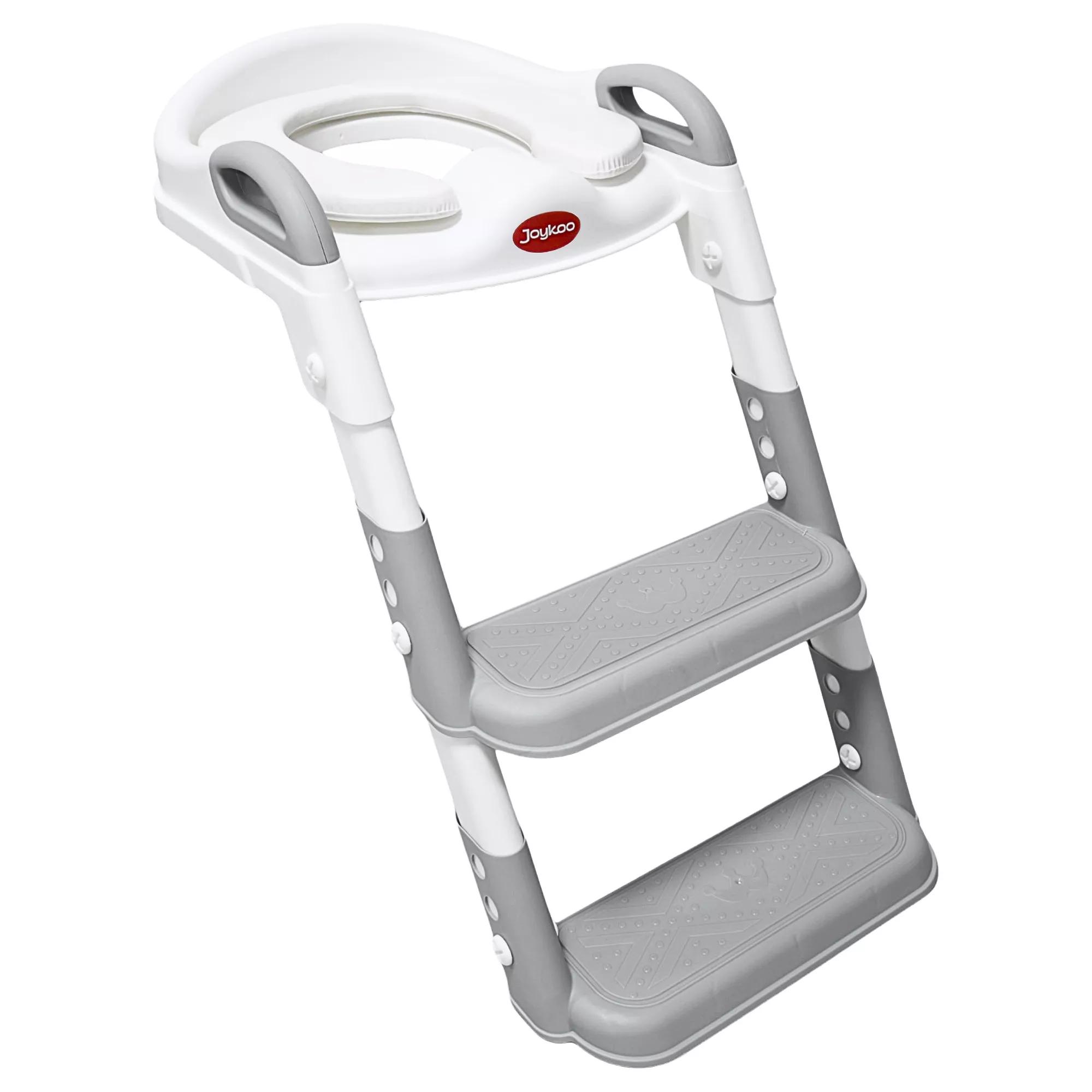 Ba&ntilde;o Entrenador Infantil con Escalera Asiento Acolchado Antidslizante Plegble Ajustable para Sanitario Com&uacute;n Gris