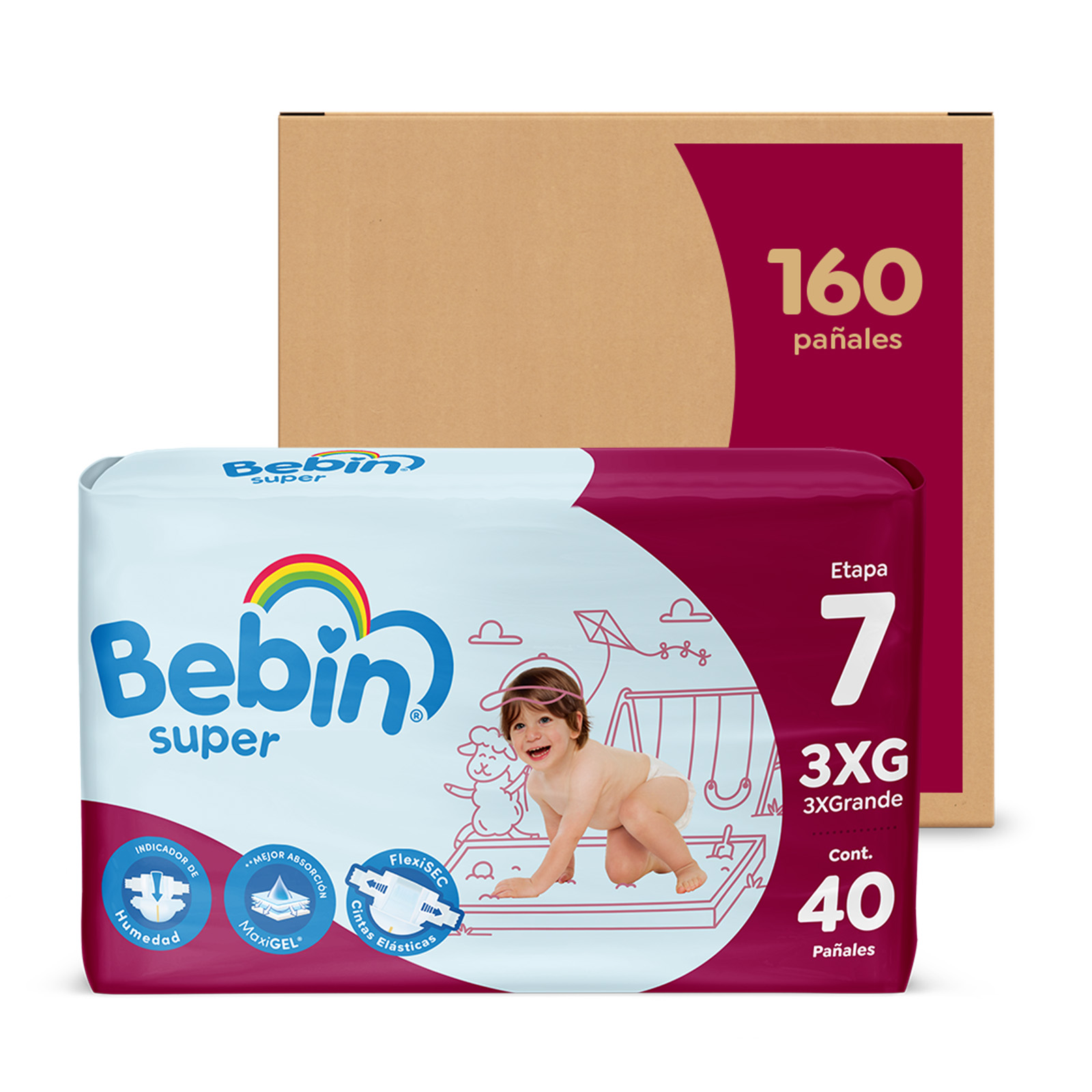 Bebin Súper, Pañal Para Bebé, Et. 7 3xg (+17kg), Caja 160 Pz