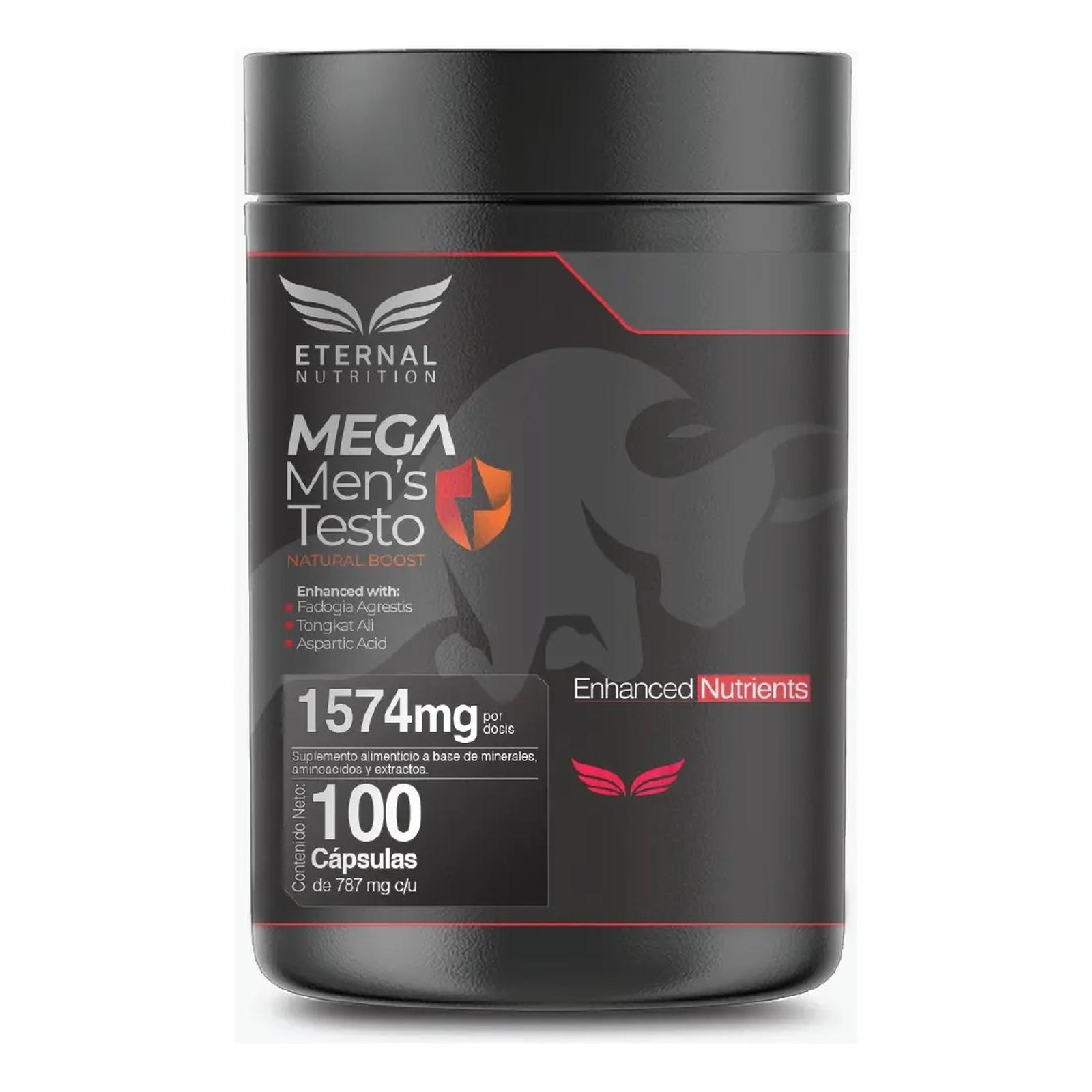 Eternal Nutrition Mega Men's Testo | Tongkat Ali + Maca Negra + Creatina + Zinc + Fadogia &middot; 100 C&aacute;ps