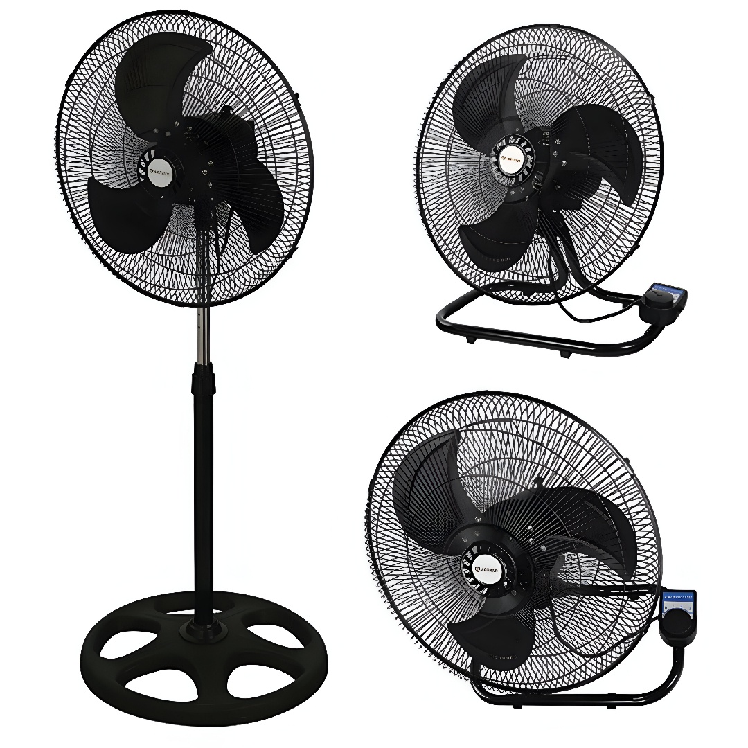 Ventilador 18" 3 en 1 pedestal, piso, pared, acabado negro