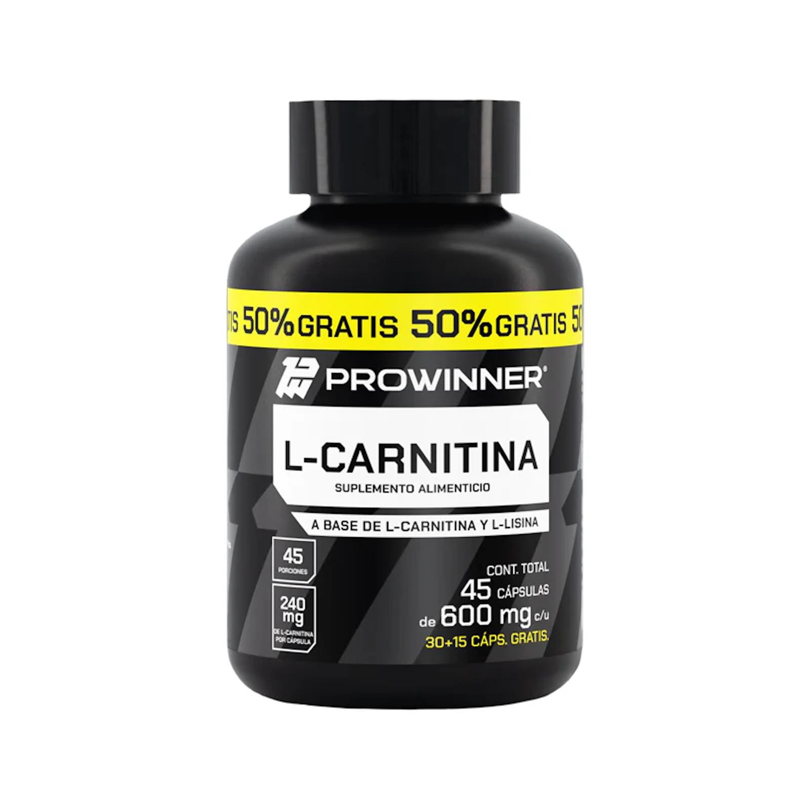 Farmacias del Ahorro | Prowinner L-Carnitina 100% Pura 30 Cápsulas + 50% Extra de 600mg