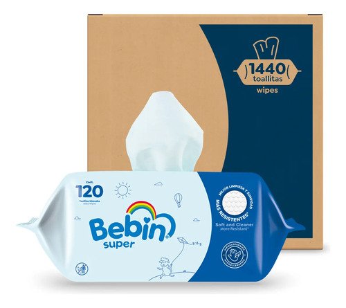 Bebin Super Toallitas H&uacute;medas Caja Con 12 Paq De 120 Uds C/u